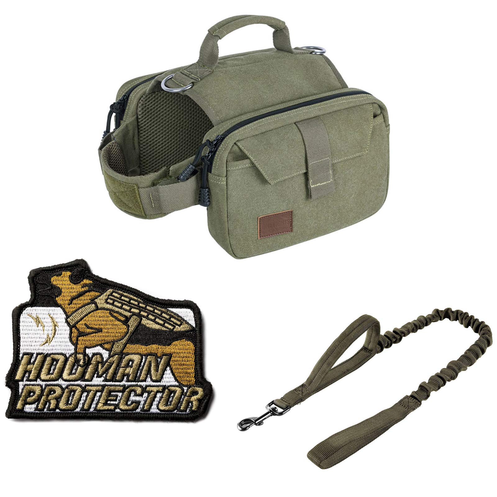 OneTigris Tactical Dog Backpack for Hiking - Adjustable Saddle Bag with Leash & Patches (Ranger Green, Medium) - Perfect for Outdoor Adventures, Camping & Dog Walking