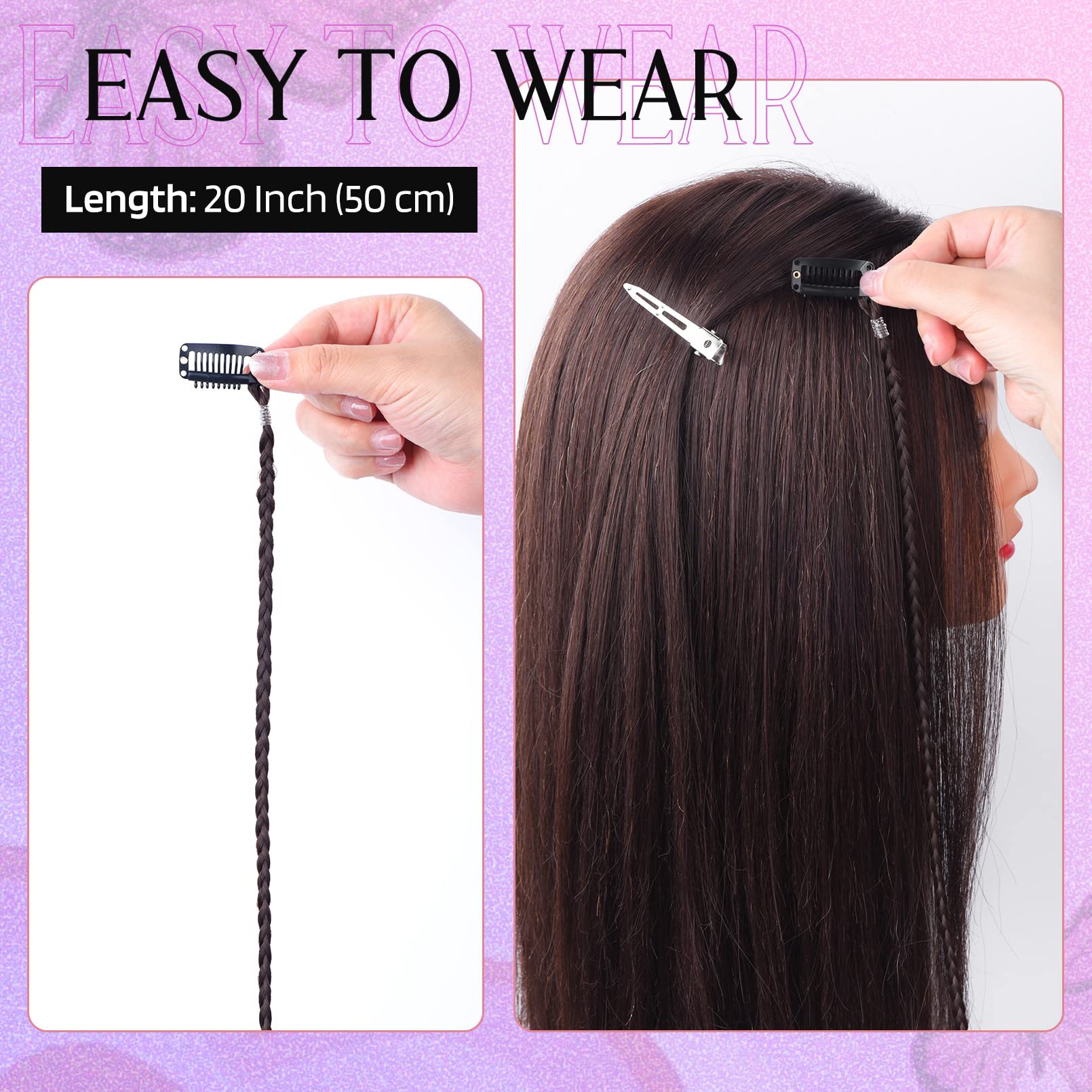 4 PCS HOOJIB Braided Hair Extensions - 20 Inch Ginger Clip-in Baby Braids for Women | Natural Soft Synthetic Hair for Front Side Bangs & Curtain Bangs | Perfect for Daily Wear, Parties & Cosplay