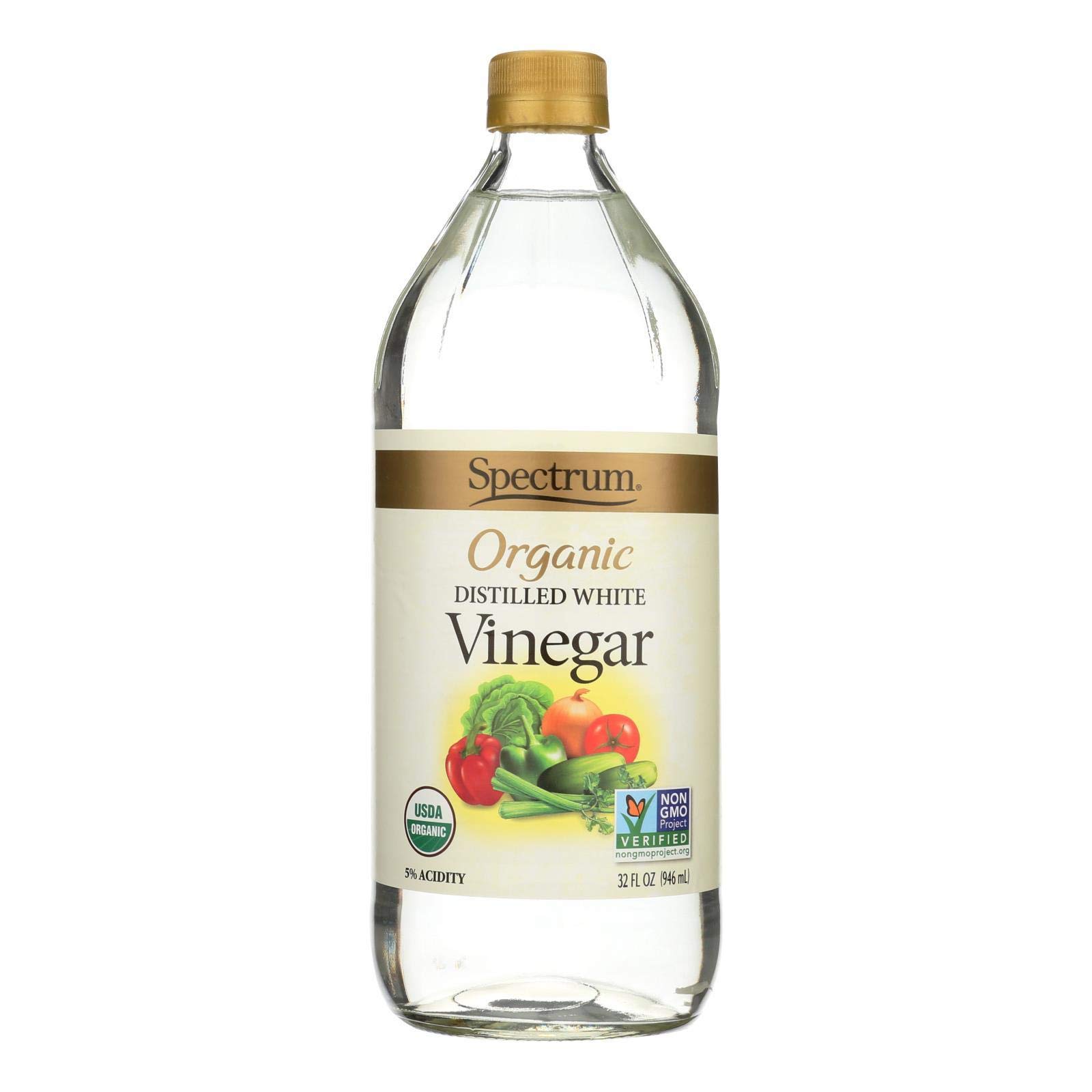 Organic White Vinegar by Spectrum, 32 oz (Pack of 12) – All-Natural Cleaning Solution for Kitchen, Laundry & Home Disinfection