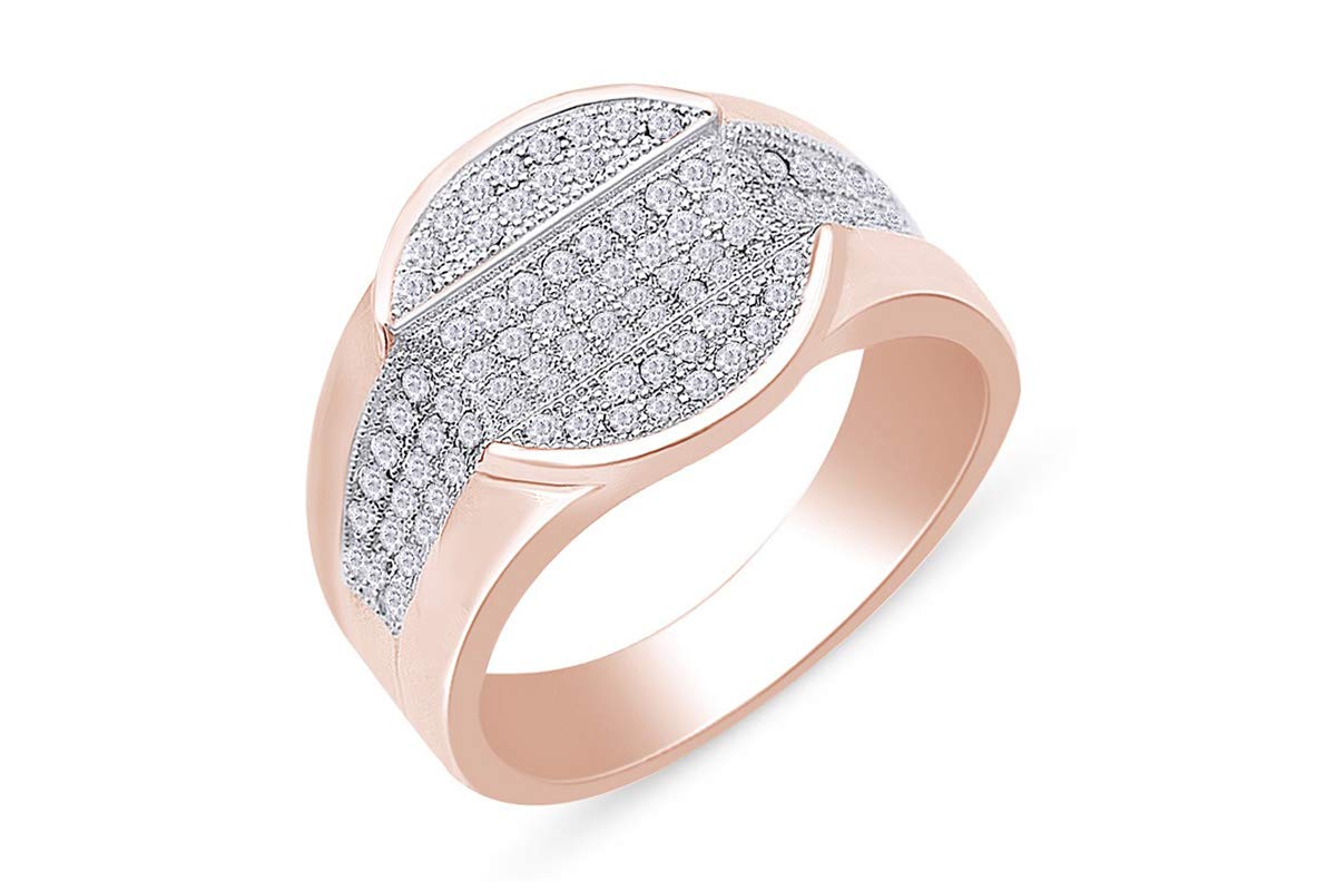 14K Gold Plated 925 Sterling Silver Men's Wedding Ring with Round Cut Sparkling White Cubic Zirconia Dome Cluster Design - Anniversary Band for Him, Gift for Husband, Engagement, Promise or Special Occasion Jewelry
