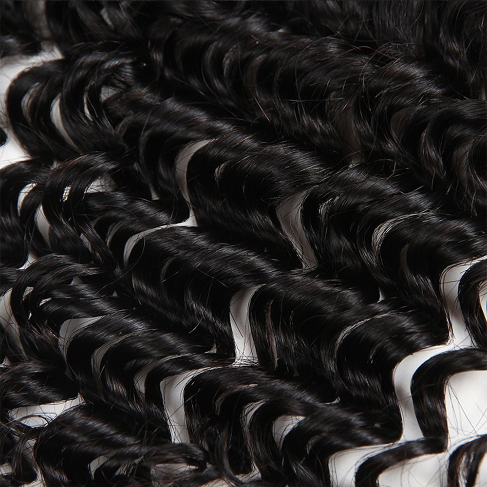100% Virgin Brazilian Human Hair Bundles with 13x4 Lace Frontal - Deep Wave 3 Bundles Natural Black (16 18 20+14 Inches) | Brazilian Hair Extensions for Styling, Volume & Everyday Wear