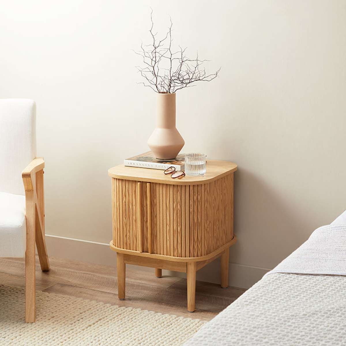 Maeve Solid Wood Bedside Table - Natural Finish | Nightstand with Storage Shelf for Bedroom, Living Room, or Office