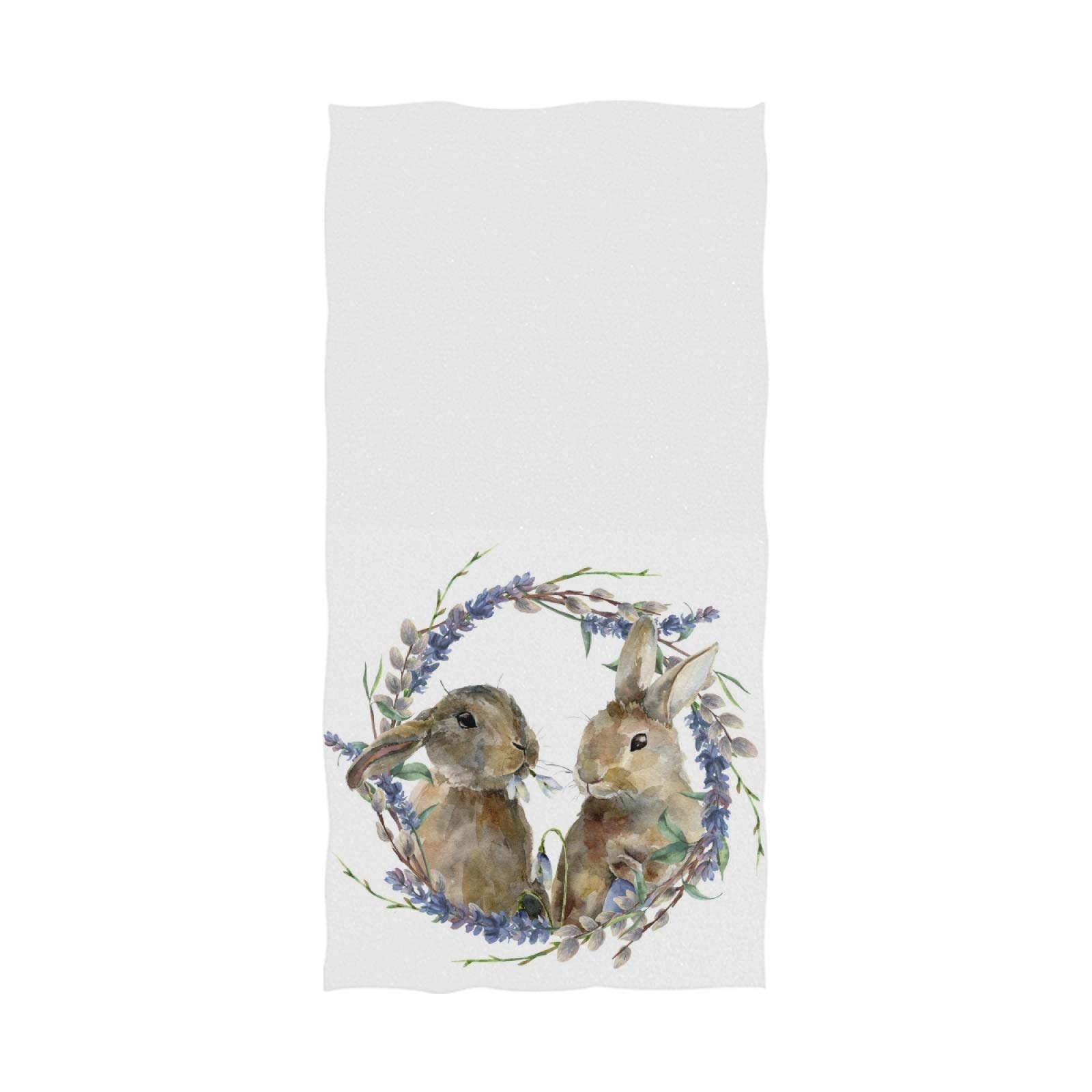 **Spring Lavender Rabbit Bath Towels - Soft Floral Wreath Design, Large Absorbent 32x64 Inch Easter Bunny Beach Towels for Bathroom Decor, Housewarming Gifts - Perfect for Easter, Beach Trips & Cozy Home Decor**