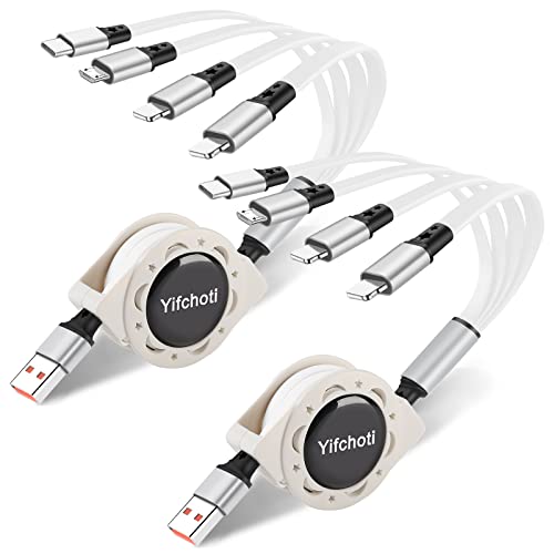 Yifchoti 4-in-1 Retractable USB Charging Cable - Fast Charging Cord with Dual Phone/Type C/Micro Ports - Universal Compatible with iPhone, Android, Tablets - Perfect for Travel, Office & Home Use (2 Pack, 3.3FT)