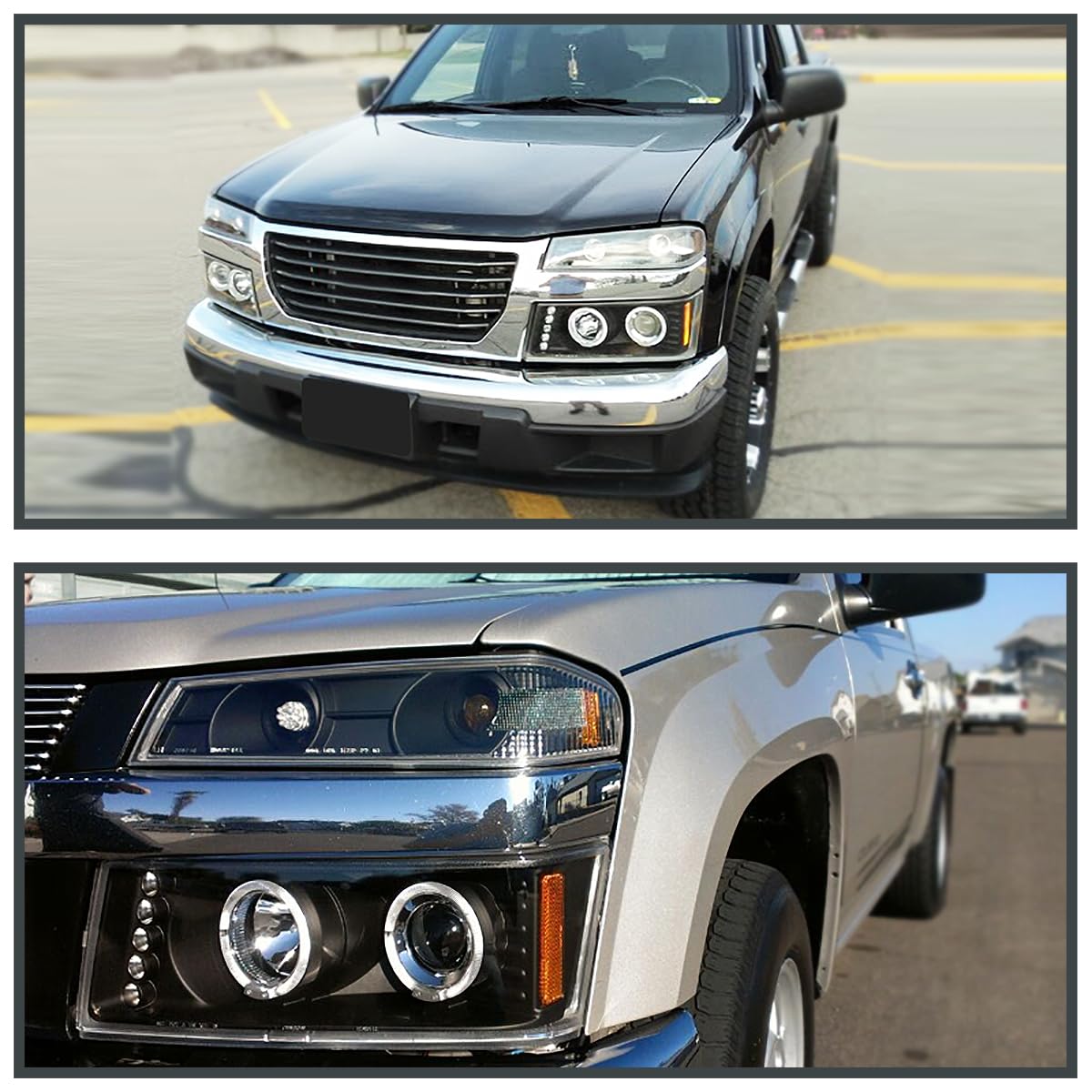 Spec-D Tuning Black Housing Clear Lens LED Halo Projector Headlights + Bumper Lights for 2004-2012 Chevy Colorado & GMC Canyon - Left & Right Pair Headlamp Assembly - Upgrade Your Truck's Style & Night Visibility