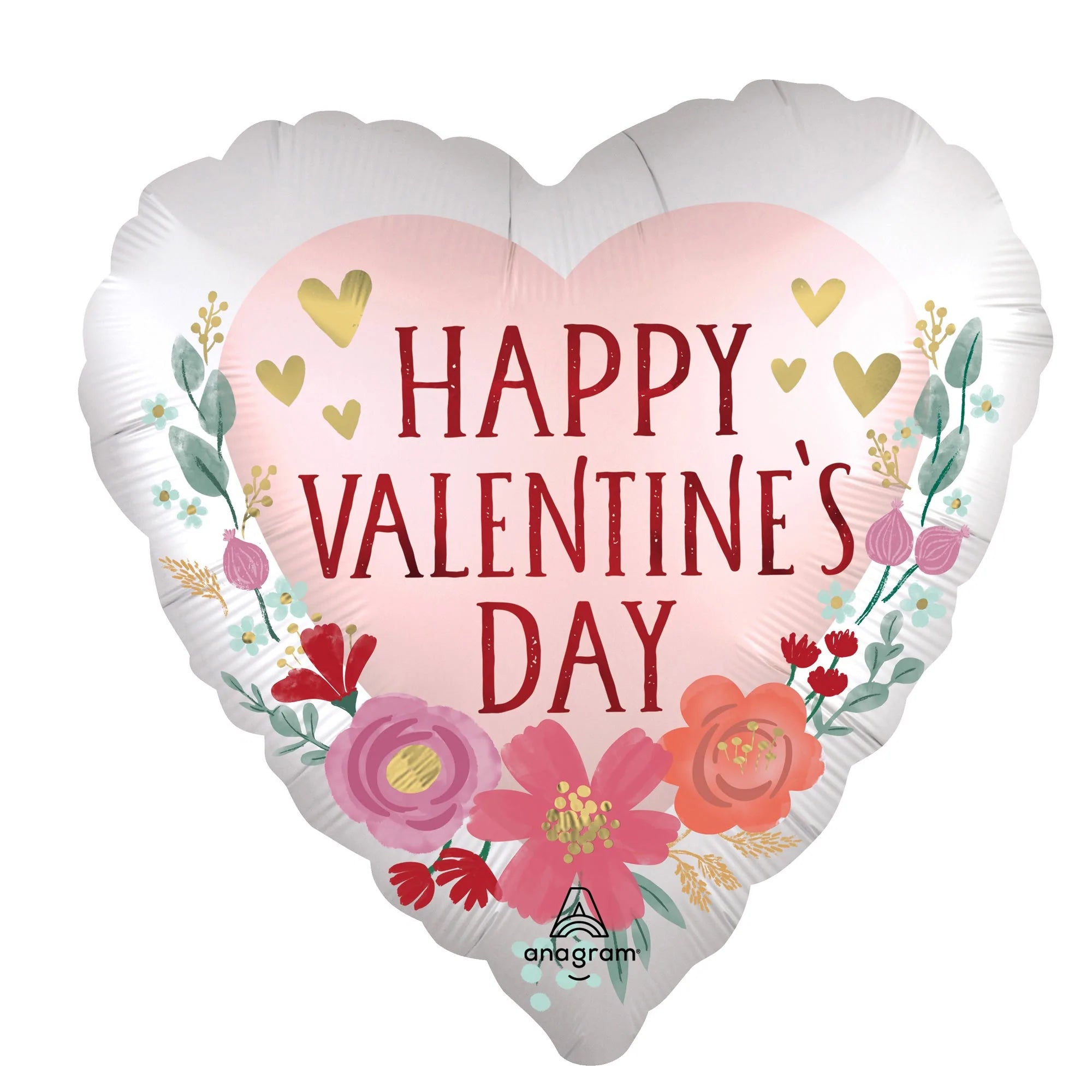 28 Inch Romantic Heart Shaped Satin Foil Balloon with Flowers for Valentine's Day - Perfect for Wedding Decorations, Anniversary Celebrations & Party Centerpieces (1 Count)