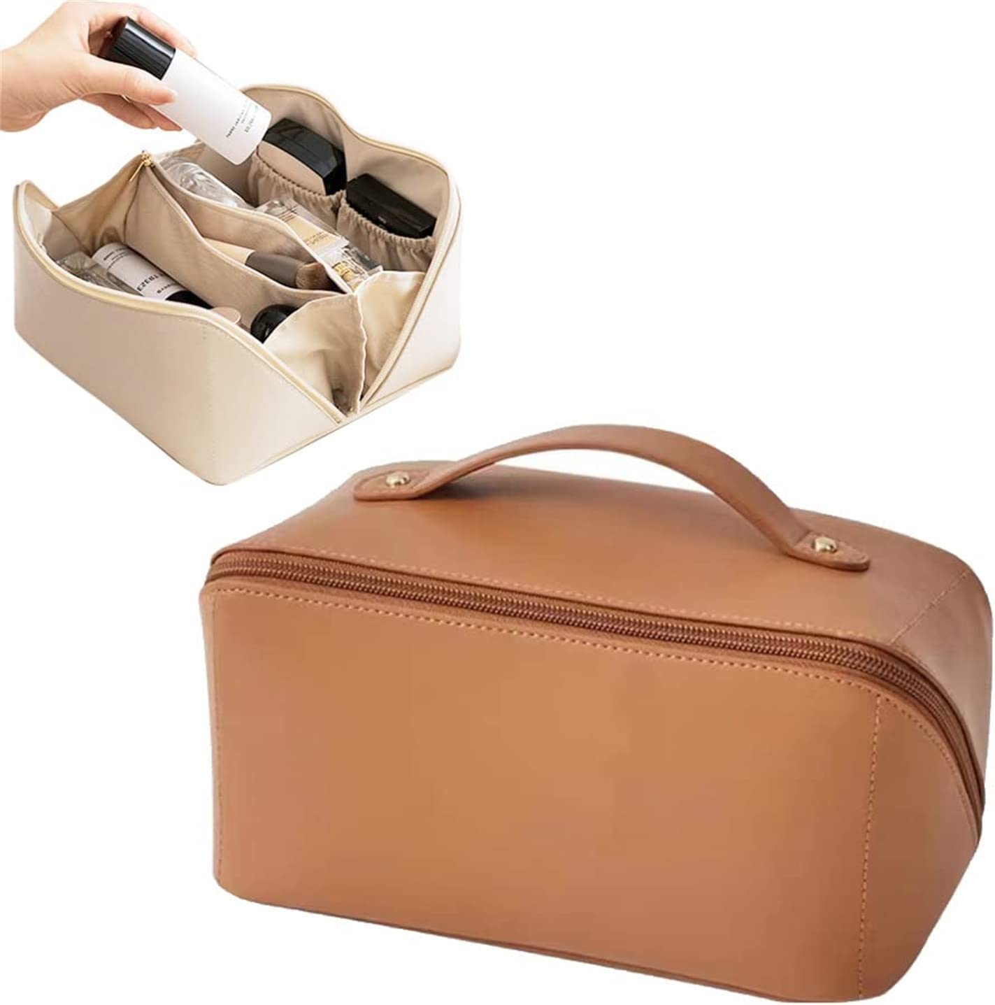 BIERDAN Large Waterproof Travel Makeup Bag - Double Layer Cosmetic Organizer for Women, Portable Toiletry Bag for Daily Use & Travel Essentials - Perfect for Airplane, Gym, and Vacation Packing