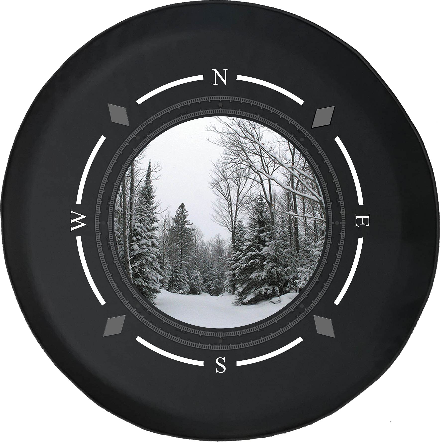 American Unlimited Spare Tire Cover with Compass & Snowy Pine Tree Design - Universal Fit for SUV, Trailer, RV & Most Vehicles - Perfect for Outdoor Adventures & Road Trips