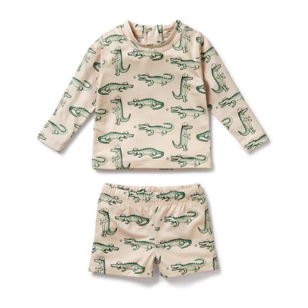 Little Croc Rashie Swim Set for Kids - UV Protection Sun Shirt & Swim Shorts - Perfect for Beach, Pool & Outdoor Water Activities