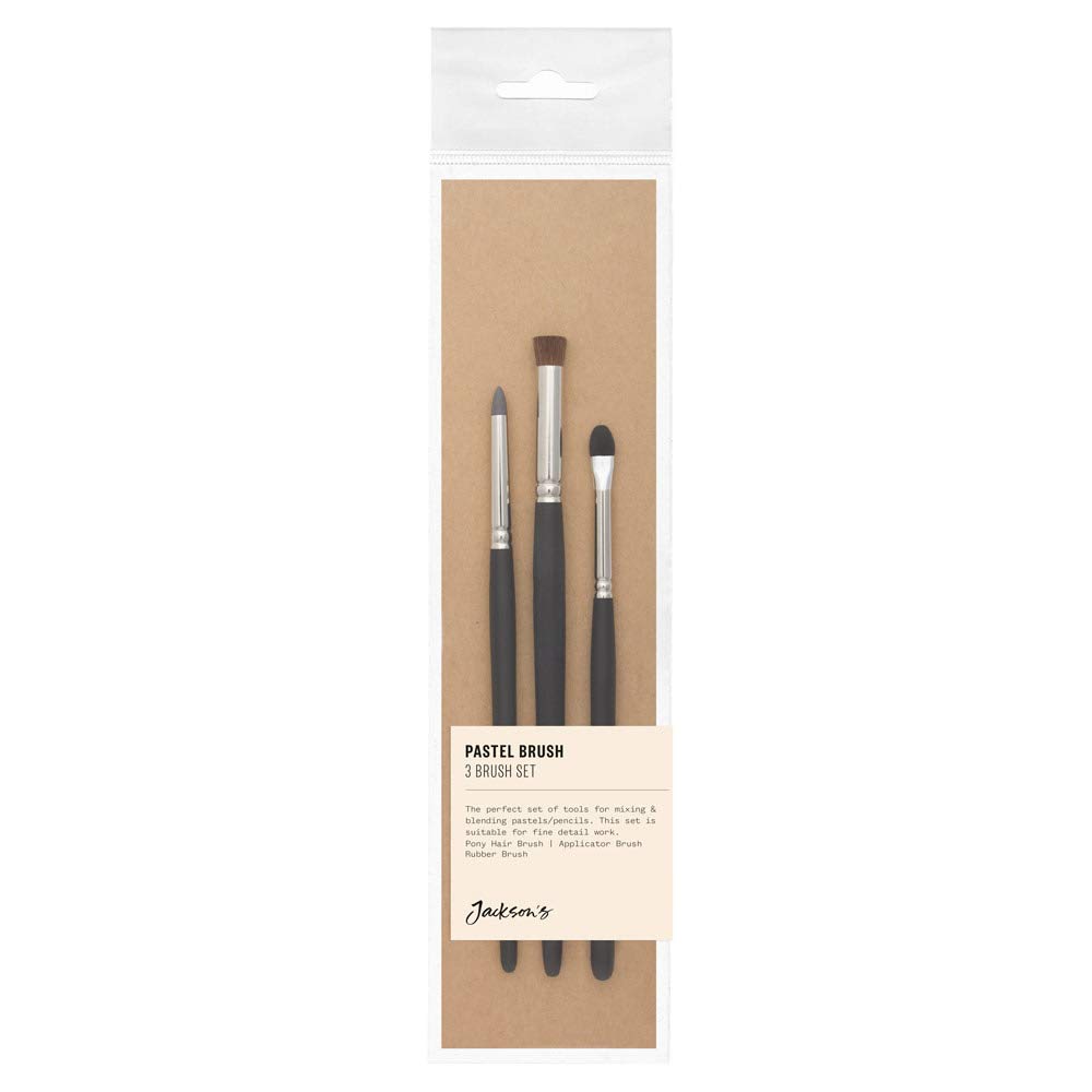 Jackson Pastel Brush Set of 3 - Includes Blender Brush & Silicone Tool for Soft Pastel Drawing, Blending & Art Projects - Perfect for Artists, Beginners & Professional Sketching