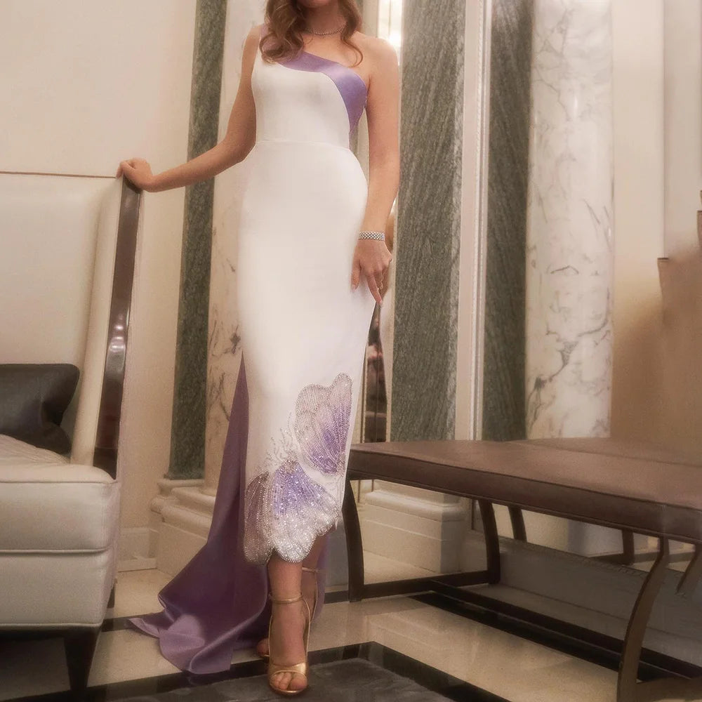 Elegant White Lilac Butterfly Luxury Evening Gowns LA72213 - Perfect for Prom, Gala, and Formal Events