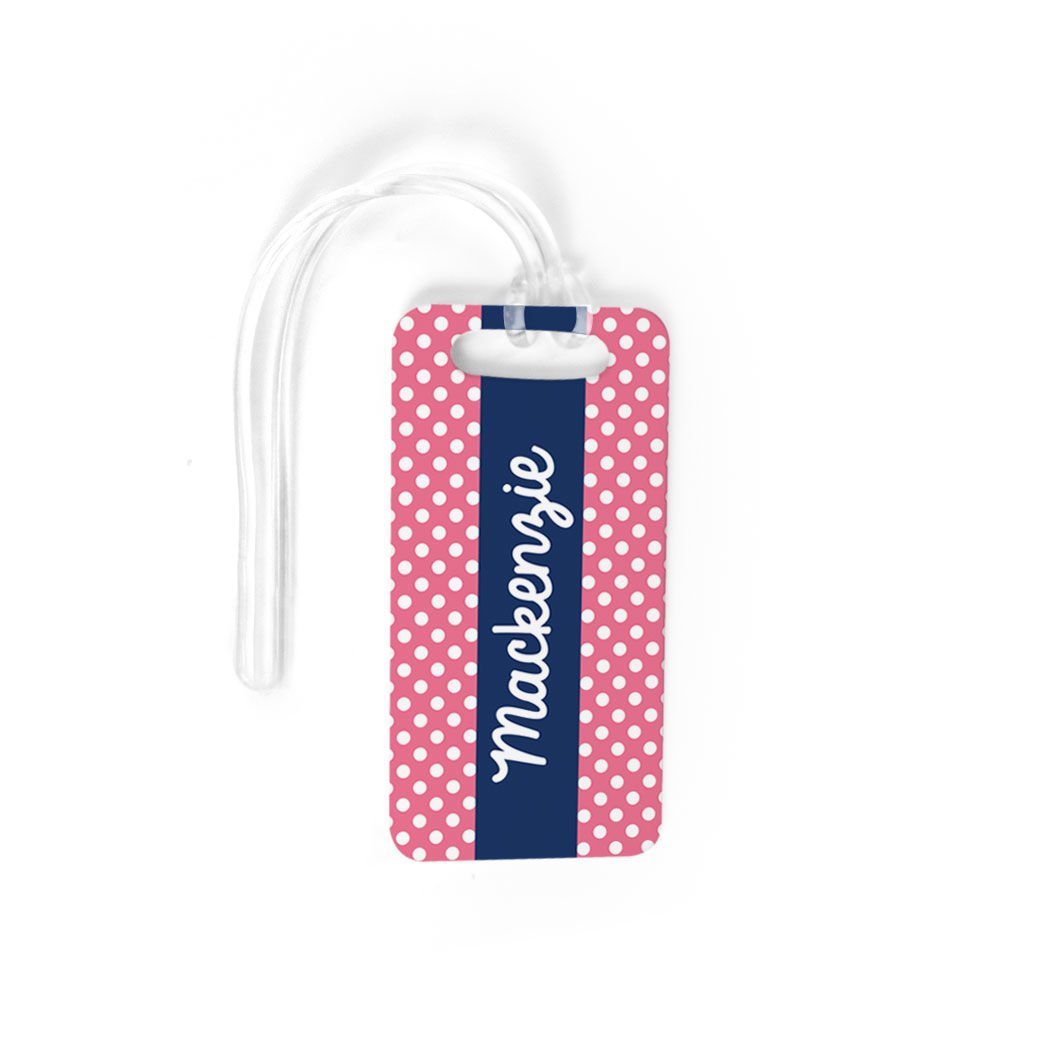 Personalized Pink Polka Dot Luggage Tag - Custom Name & Contact Info - Small Durable Bag Tag for Travel, Suitcases & Backpacks - Perfect Gift for Frequent Flyers & Vacationers