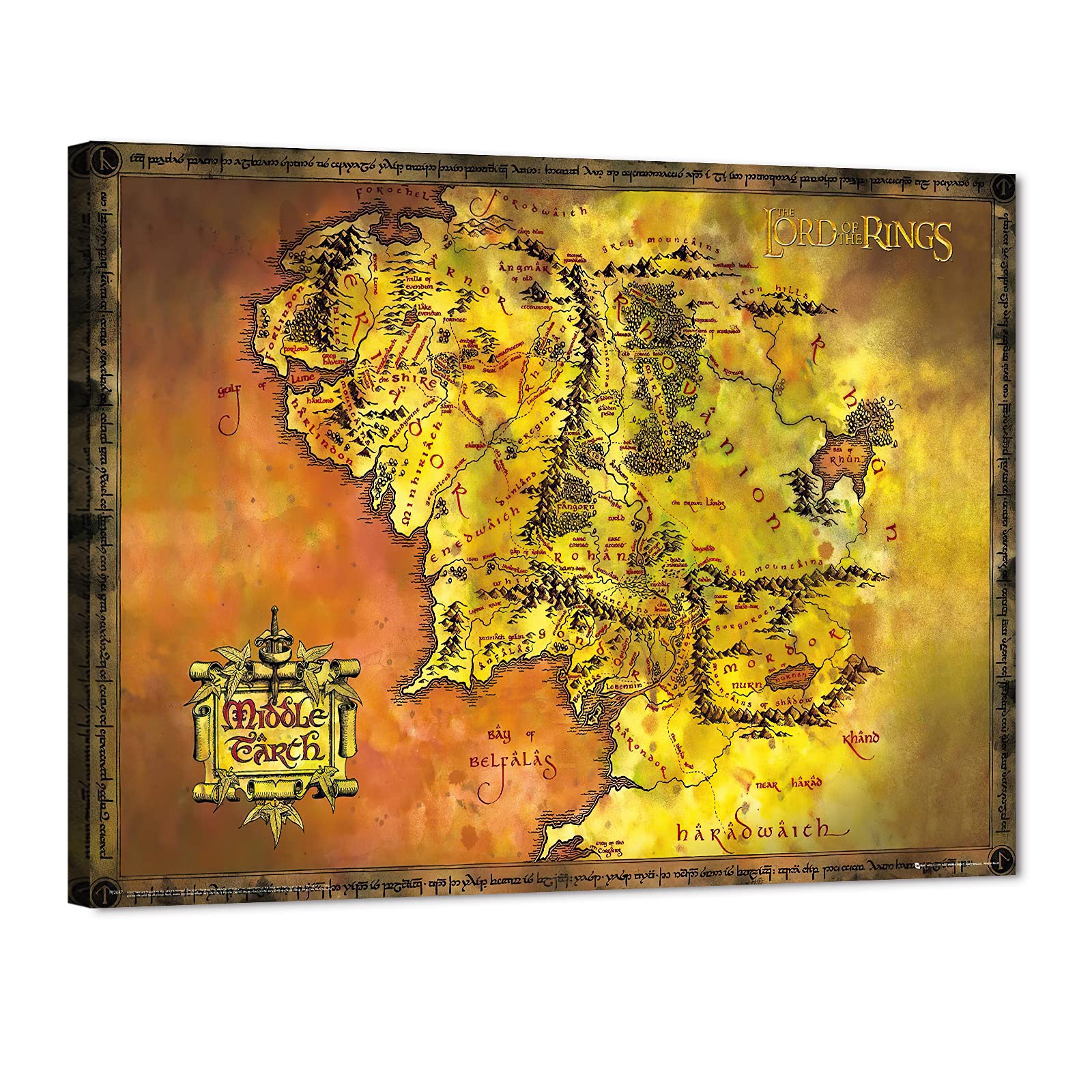Vintage Middle Earth Map Canvas Wall Art - 32x48 Inches Retro Treasure Map Poster for Office, Living Room & Game Room Decor - Perfect for Lord of the Rings Fans & Fantasy Lovers