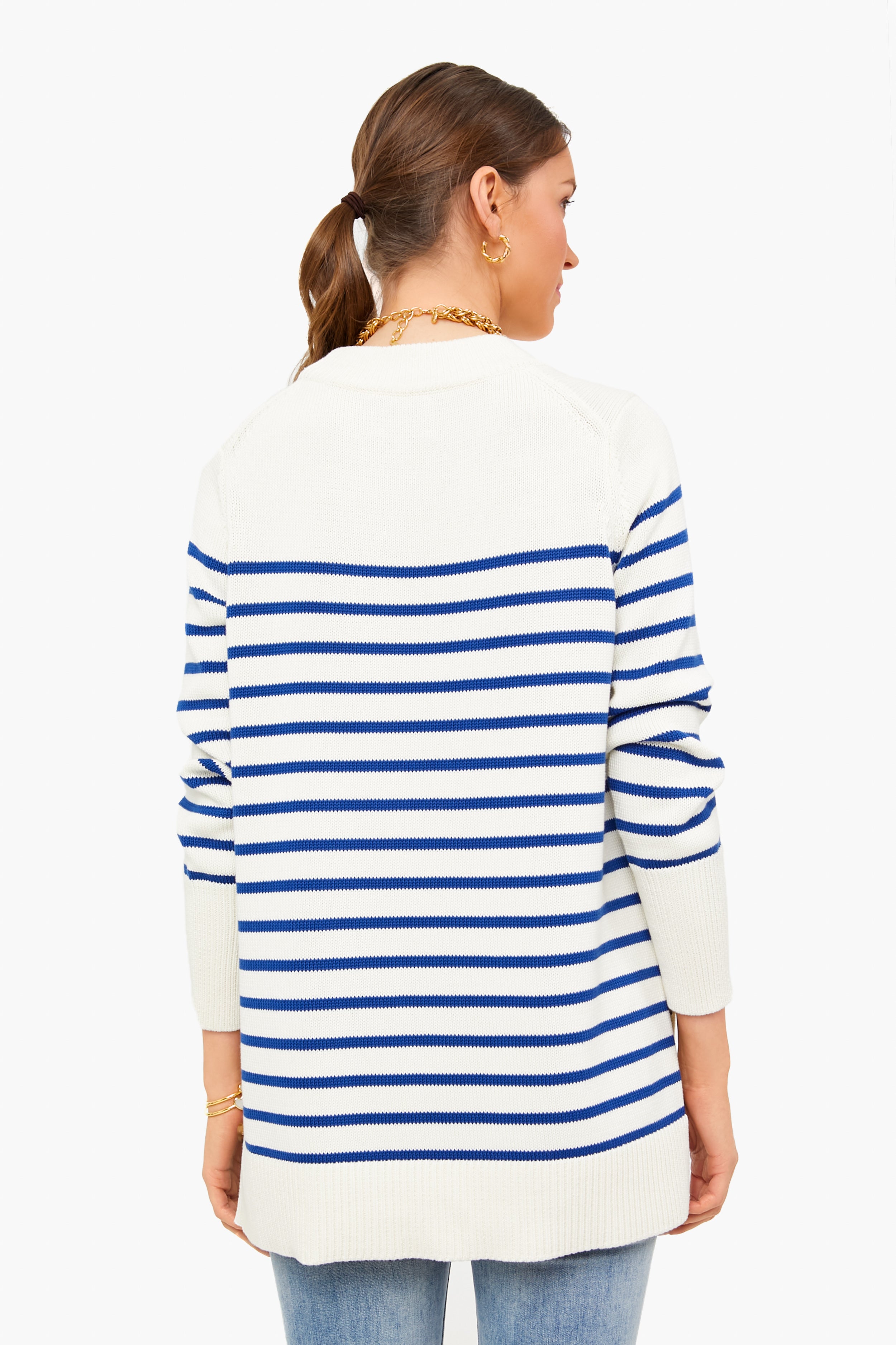 Blue Stripe Bar Harbor Sweater for Women - Cozy Knit Pullover for Fall & Winter - Perfect for Casual Outings & Layering