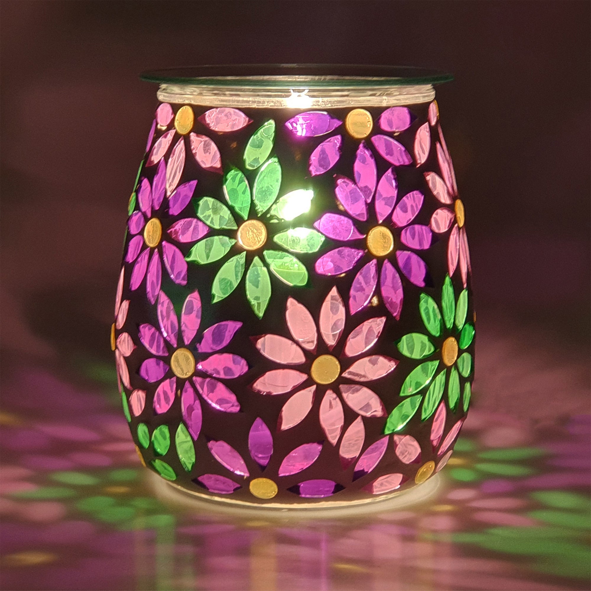 Cello Electric Wax Warmer with Mosaic Glass Design - Pretty Petals Floral Aromatherapy Wax Melter for Home, Office & Spa Relaxation