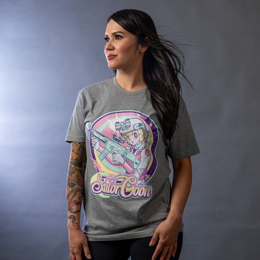 Women's Sailor Goon Boyfriend Fit T-Shirt - Dark Heather Gray | Casual Loose Fit Tee for Everyday Wear, Street Style & Layering