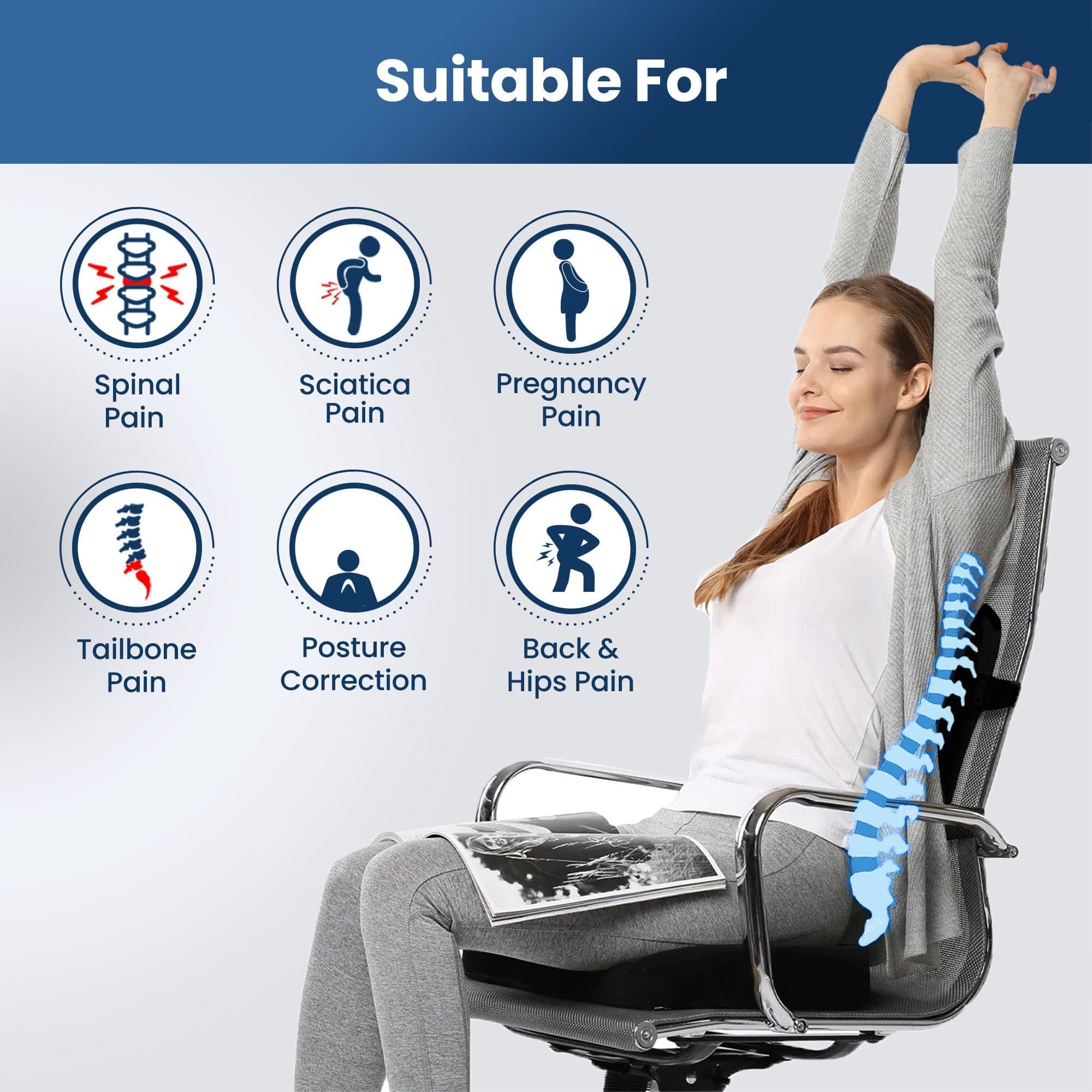 Dr Trust USA Orthopedic Coccyx Pillow - Donut Cushion for Tailbone Pain Relief & Post-Surgery Support - Perfect for Office Chairs, Car Seats & Wheelchairs
