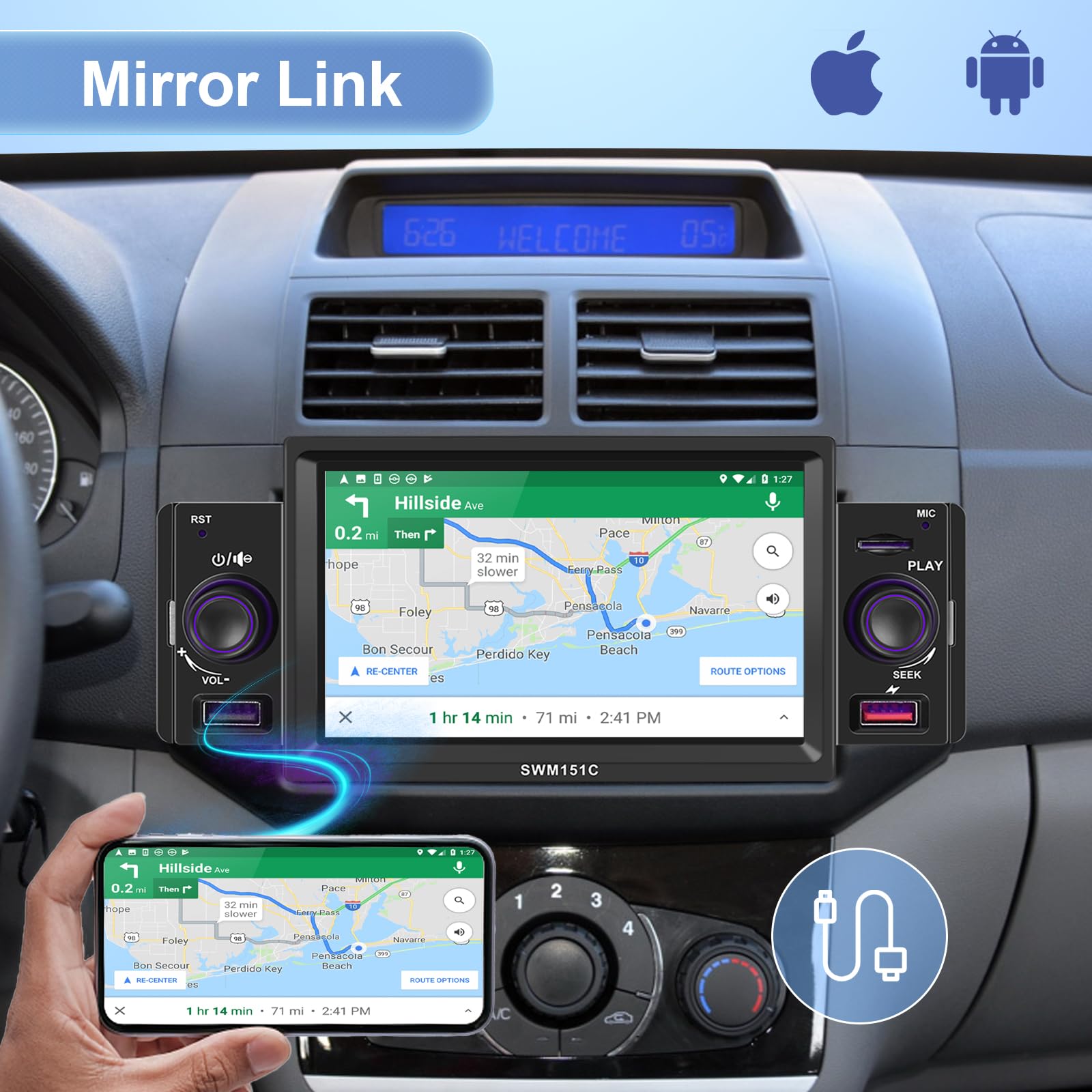 PODOF Single Din Car Stereo with 5
