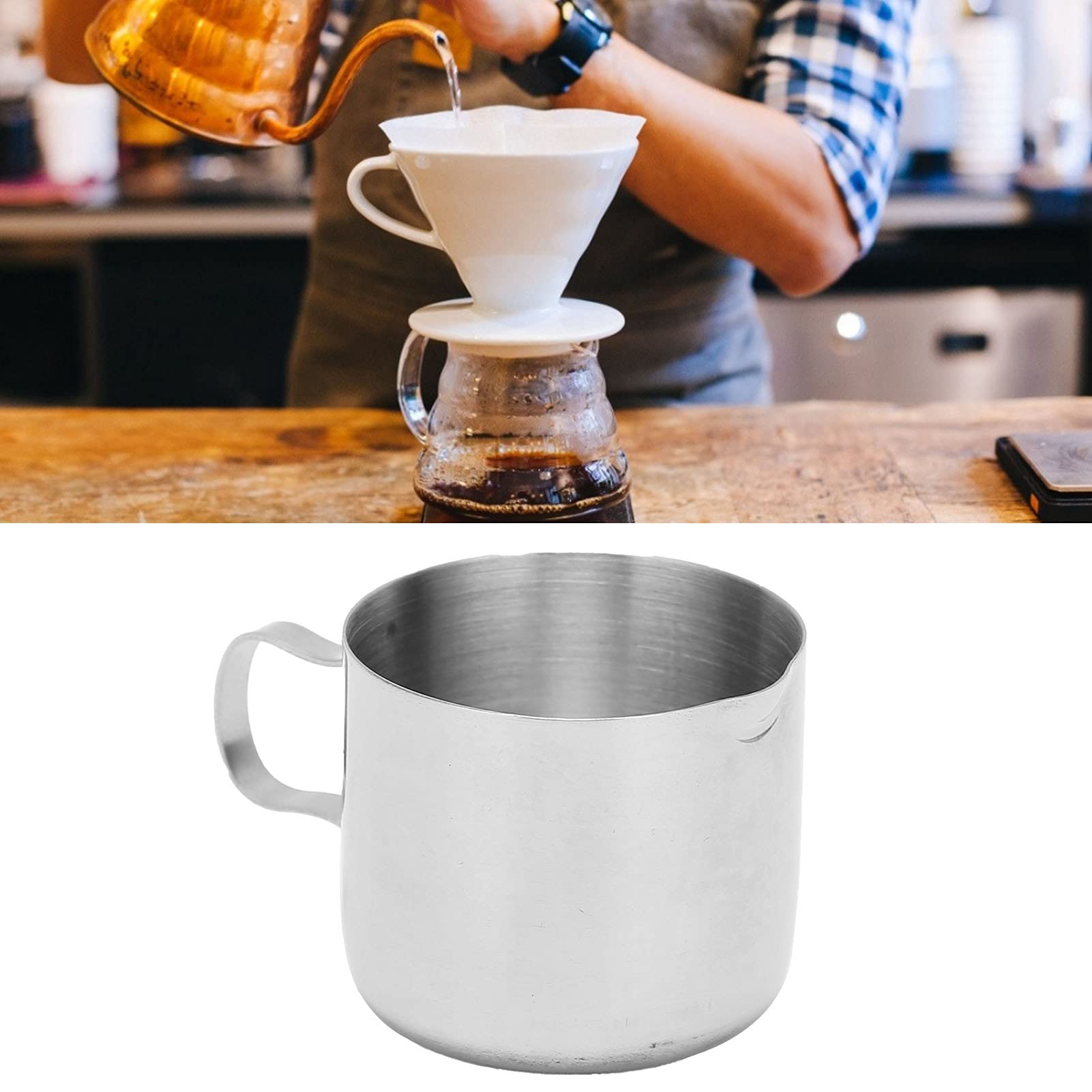 Stainless Steel Milk Frother Cup - Coffee Pitcher for Perfect Foam, Easy to Use & Clean, Ideal for Lattes, Cappuccinos & Hot Chocolate at Home or Café