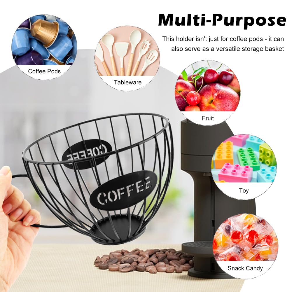 **Large Capacity Coffee Pod Holder - Black Wire K Cup Organizer for Keurig, Nespresso | Countertop Storage Basket for Kitchen, Coffee Bar & Station | Perfect for Home, Office & Cafes**