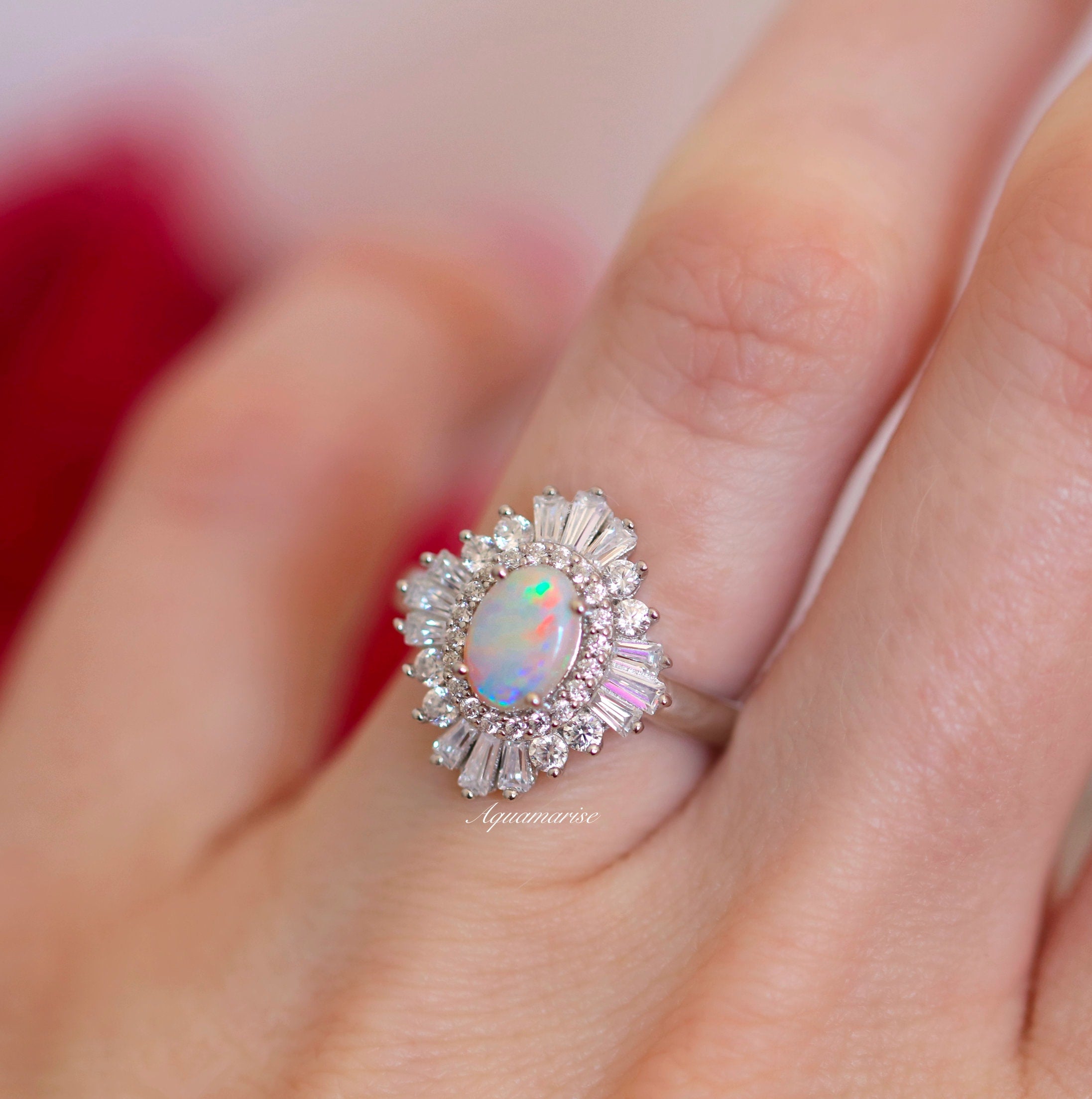 Natural Australian Opal Ring Sterling Silver - Victoria Collection | Elegant Handmade Jewelry for Women, Gift for Her, Wedding, Anniversary & Special Occasions