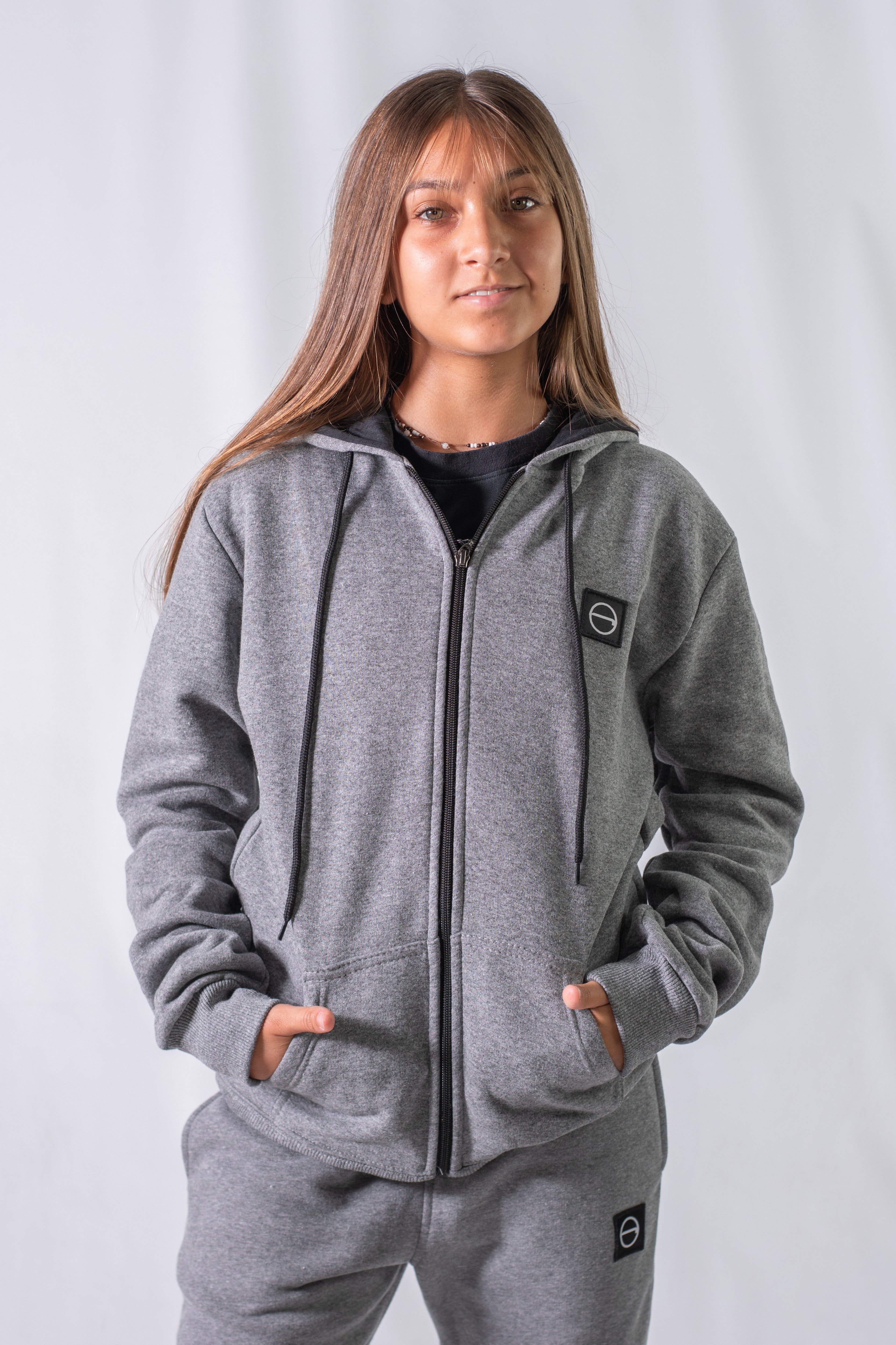 OCN Kids College Letter Patch Melange Gray Camper Jacket - Stylish Outerwear for School, Camping & Outdoor Adventures