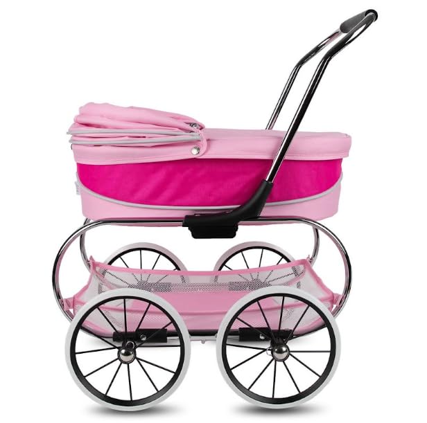 Valco Baby Classic Pink Doll Stroller with Removable Bassinet - Vintage-Inspired Design, Handcrafted Wheels, Perfect Gift for Girls Age 3+ | Pretend Play, Tea Parties & Nursery Role Play