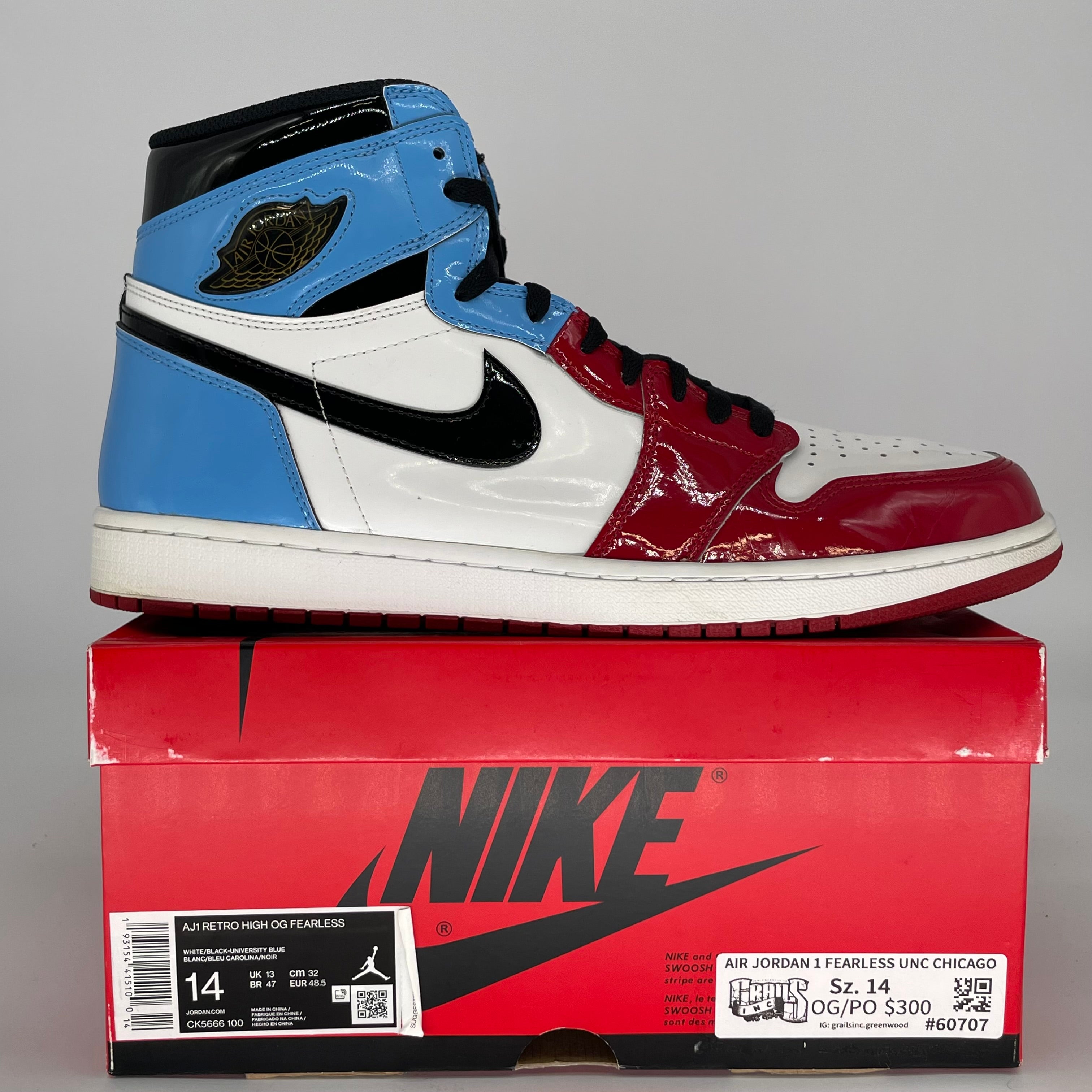 **Air Jordan 1 Fearless UNC Chicago Men's Basketball Shoes - Size 14 (CK5666-100) - Authentic Retro Sneakers for Sports & Streetwear Fashion**