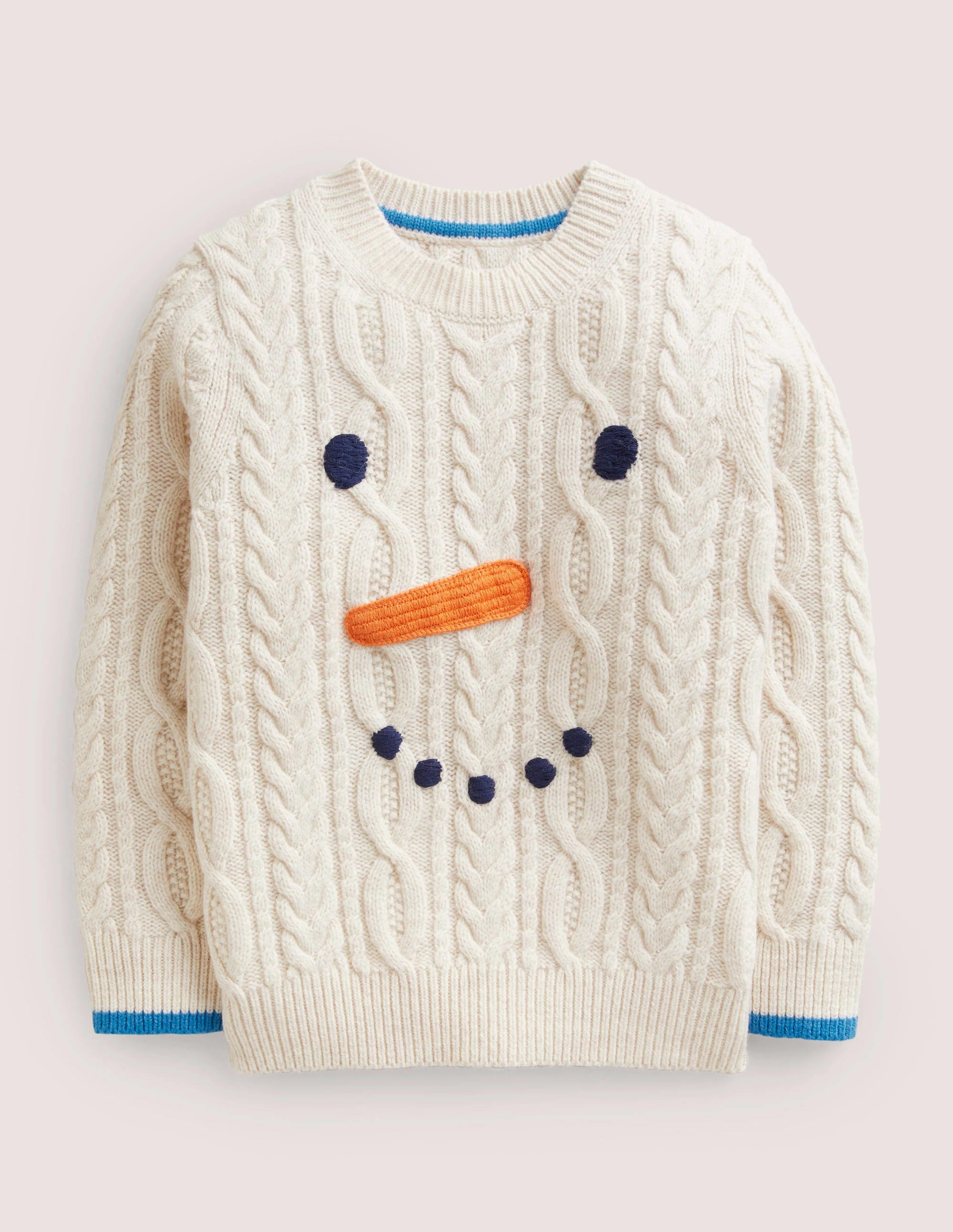 Cozy Cable Knit Snowman Sweater in Ecru Marl - Perfect for Christmas Parties & Winter Gatherings