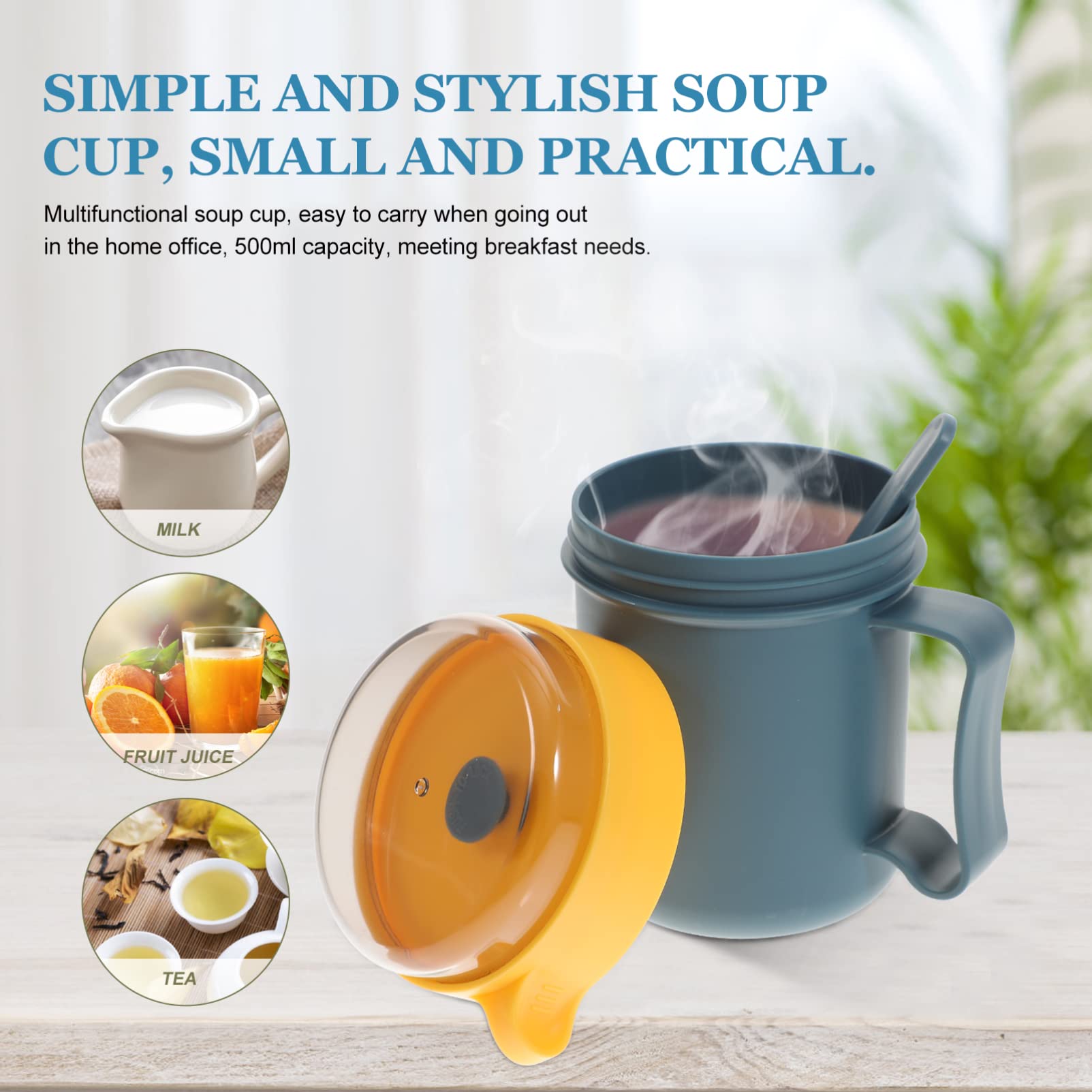 **Cabilock Insulated Soup Mug with Lid & Spoon - 16oz Microwave Safe Food Flask, Thermos for Hot/Cold Beverages - Perfect for Breakfast, Soup, Noodles, Cereal, Coffee, Office Lunch & Outdoor Camping (Blue)**