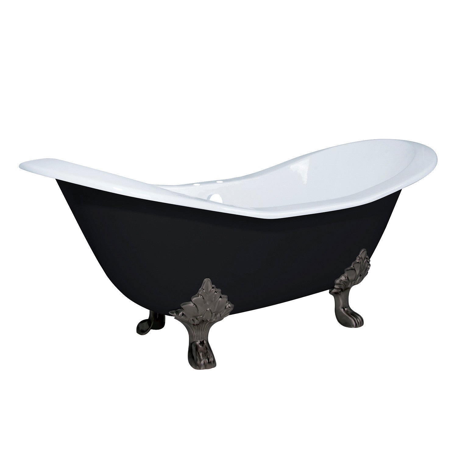 Aqua Eden 72 Inch Cast Iron Oval Double Slipper Clawfoot Bathtub - Black/White/Oil Rubbed Bronze - 7 Inch Faucet Drillings - Vintage Freestanding Soaking Tub for Bathroom Remodel & Luxury Spa Retreat