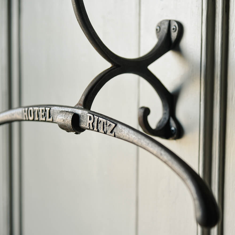 Vintage Cast Iron Ritz Hotel Style Clothes Hanger - Heavy Duty Rustic Coat Hook for Bedroom, Entryway, or Boutique Display