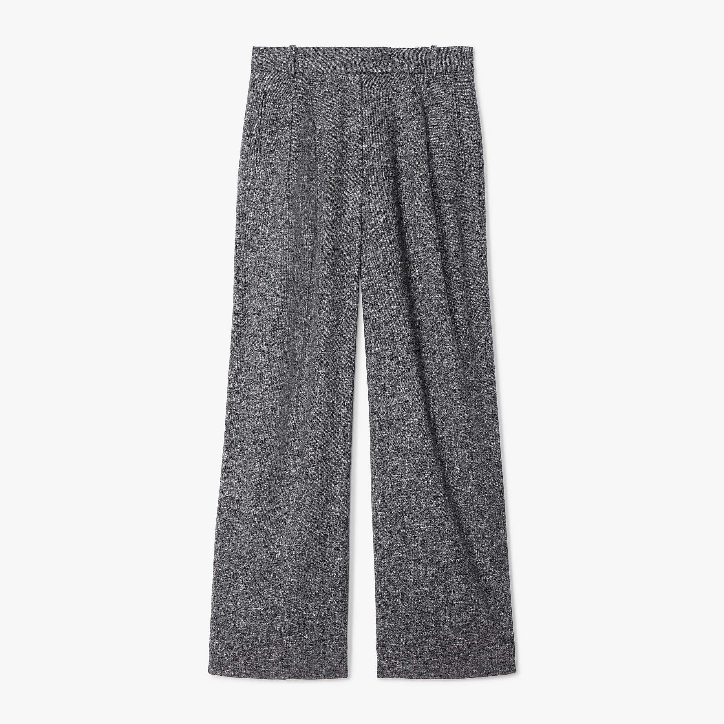 Bia Pleated High Waist Crosshatch Suiting Trousers for Women - Black & White - Office Wear & Business Casual Outfits