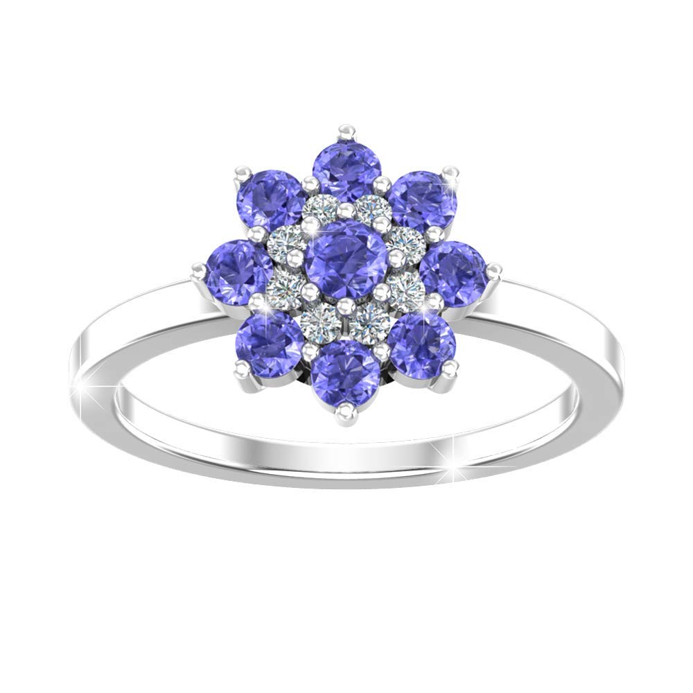 925 Sterling Silver Tanzanite Birthstone Ring for Women - 0.65 Carat Purple Round Gemstone Flower Engagement Band, Elegant & Luxury Jewelry | Perfect for Anniversary, Valentine's Day & Special Occasion Gifts