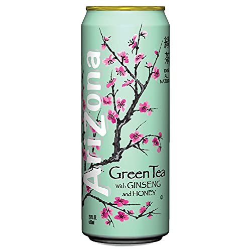 Arizona Green Tea with Ginseng & Honey - 23 oz Can (Pack of 24) - Refreshing Iced Tea for Energy Boost, Office Break or Outdoor Activities