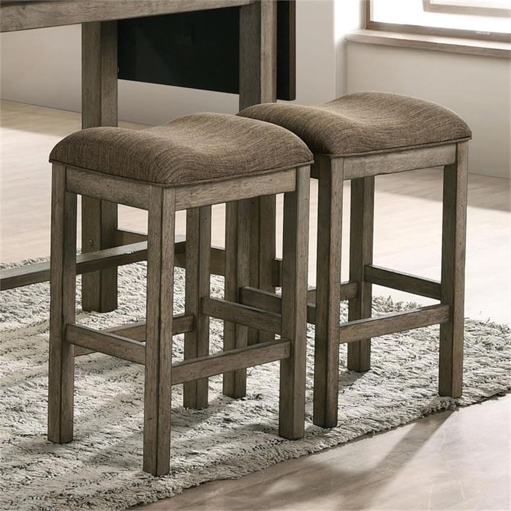 Furniture of America Gorse Wood Saddle Counter Stool Set of 2 - Rustic Chestnut Bar Stools for Kitchen Island, Breakfast Nook & Home Decor