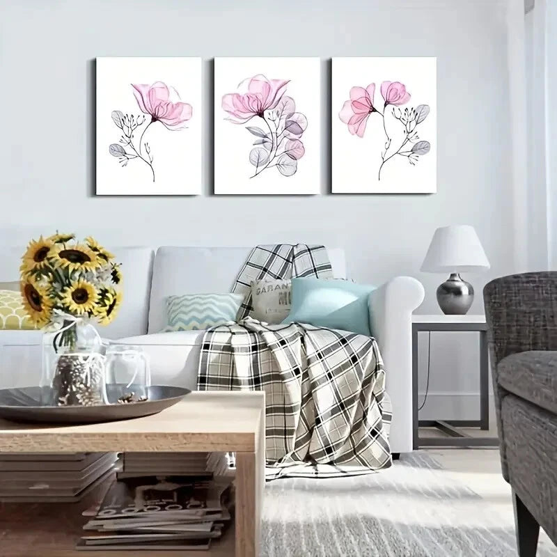 3-Piece Pink Floral Metal Wall Art - Ready to Hang Home Decor for Living Room, Bedroom & Office