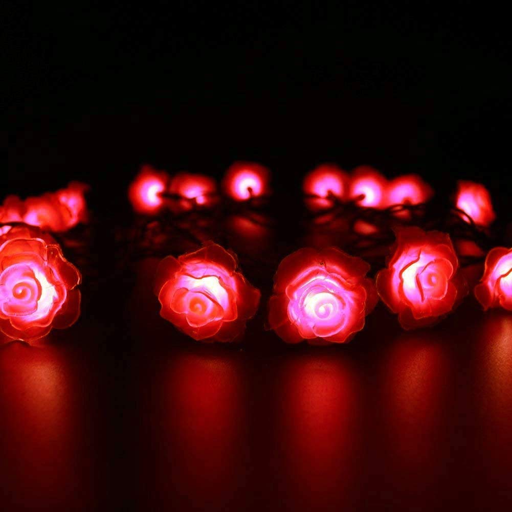 Solar Powered Rose Flower String Lights - 20 LED Waterproof Outdoor Fairy Lights with 2 Modes for Garden, Pathway, Wedding & Party Decorations (Rose-Red) | Perfect for Christmas, Patio, Backyard & Holiday Lighting