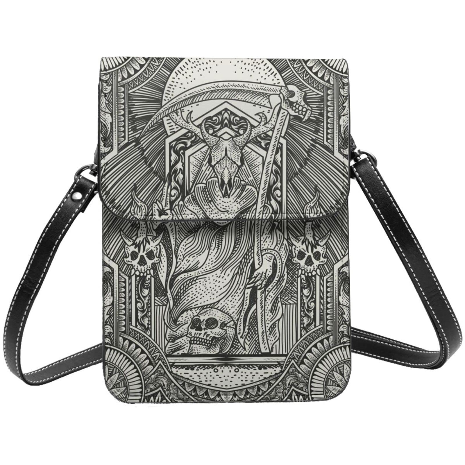 YAZXHJAZ Gothic Grim Reaper Crossbody Phone Purse - Women's Mini Leather Cell Phone Bag with Adjustable Strap | Perfect for Halloween, Cosplay & Alternative Fashion