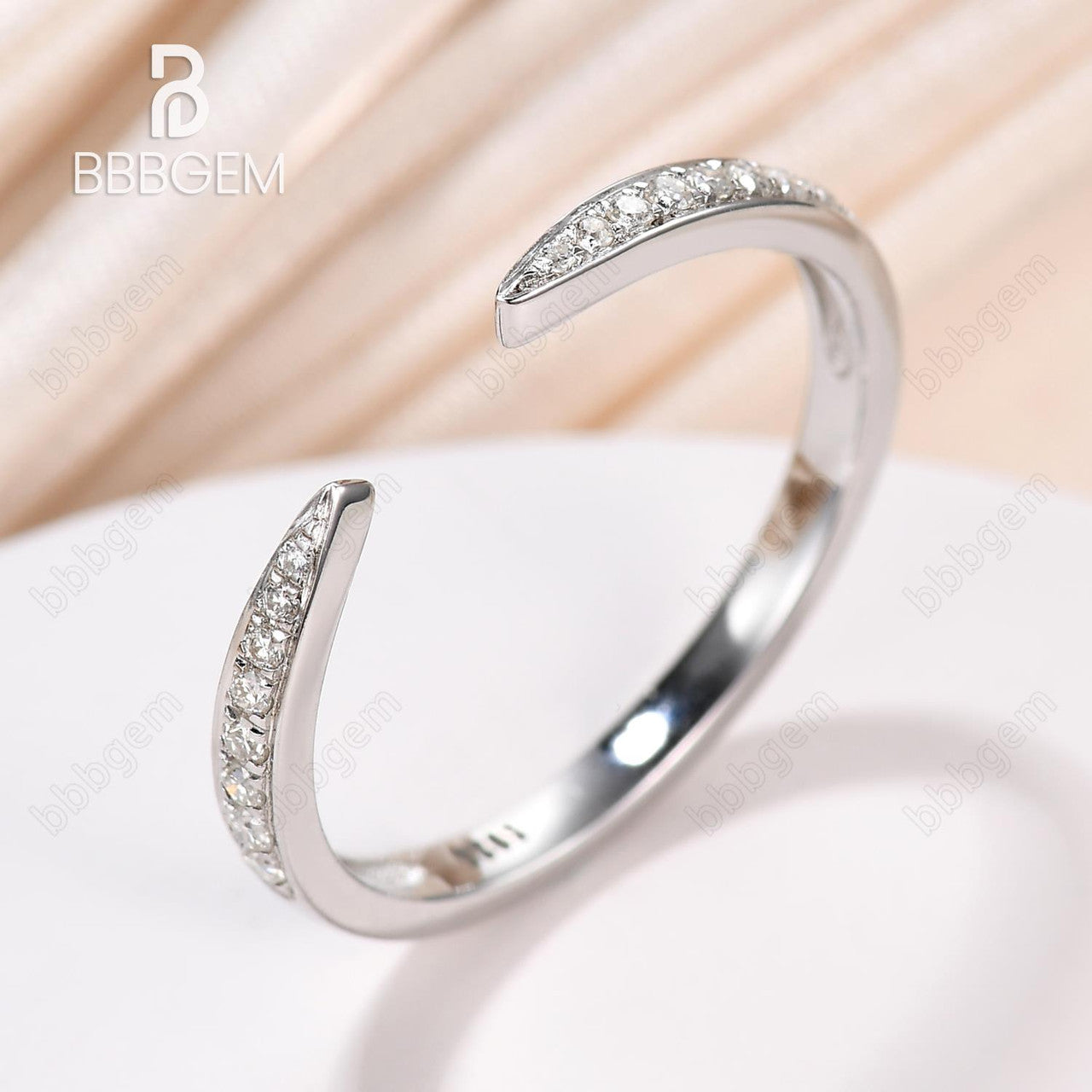 14K White Gold Moissanite Wedding Ring for Women - Sterling Silver Open Gap Contemporary Tapered Design | Perfect for Engagement, Anniversary & Bridal Jewelry Gifts