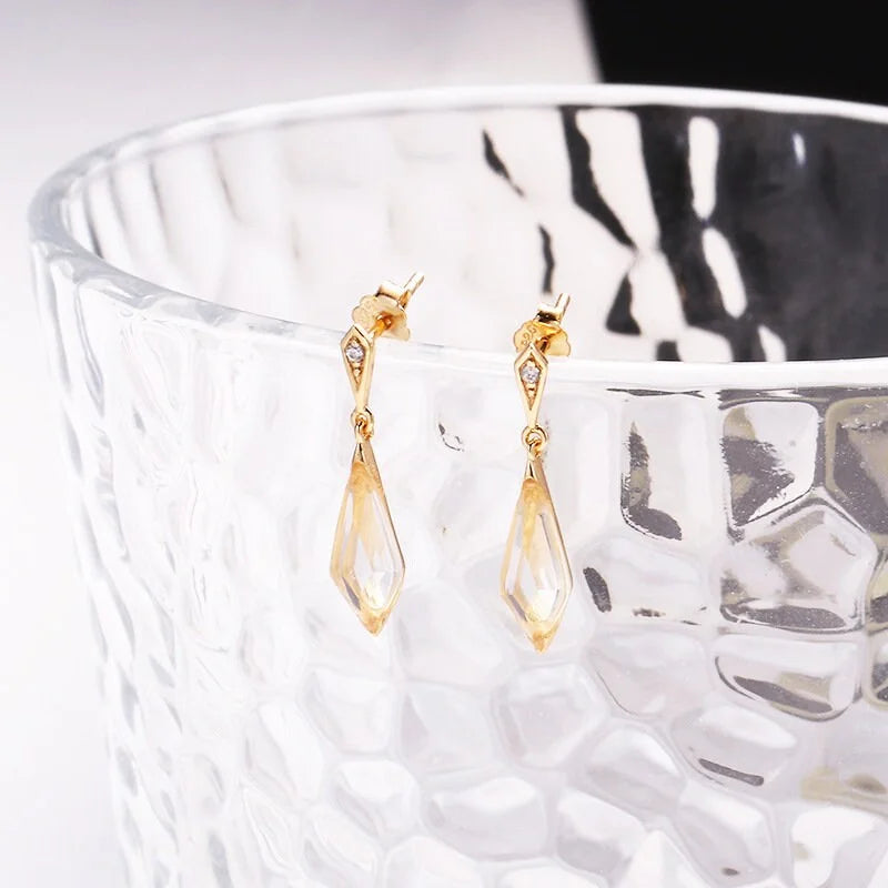 Natural Clear Quartz Dangle Earrings - Teardrop Crystal Stud Earrings for Women | Healing Stone Jewelry, Boho Chic Accessories for Everyday Wear & Special Occasions