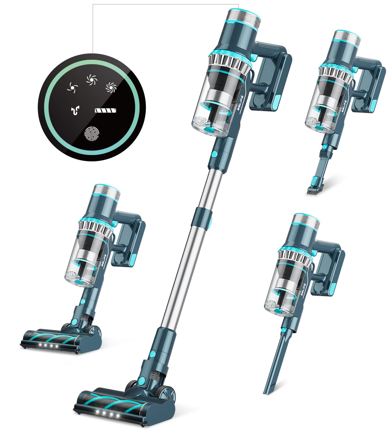 Belife BVC12 Cordless Vacuum - 38Kpa/450W Stick Vacuum with Brushless Motor, LED Display, 45min Runtime - Perfect for Pet Hair, Hardwood & Carpets