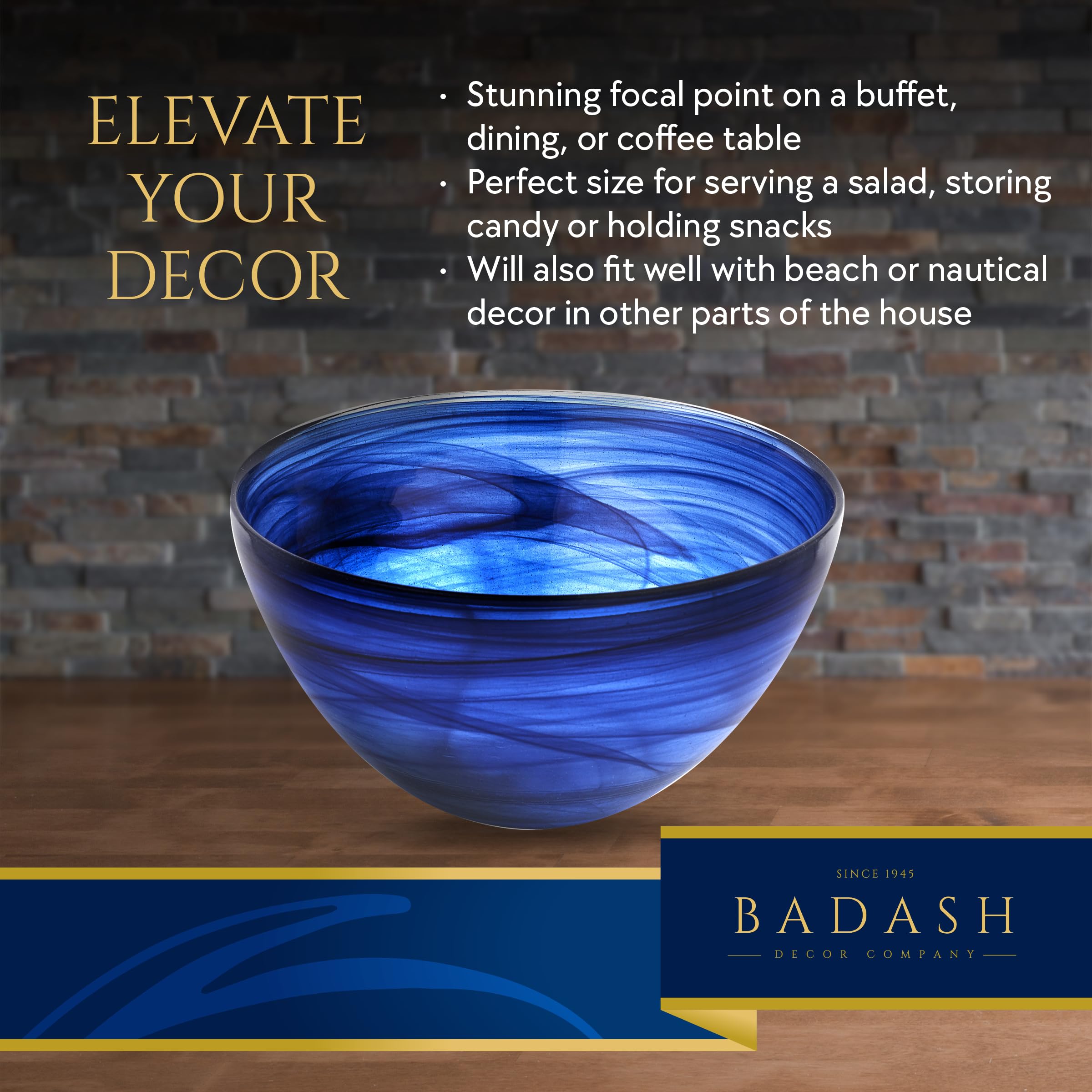 Badash 6-Inch Alabaster Glass Decorative Bowl - Perfect for Salads, Soup, Rice, Fruit, Desserts & Cereal | Elegant Cobalt Blue Serving Bowl for Dining, Entertaining & Kitchen Decor
