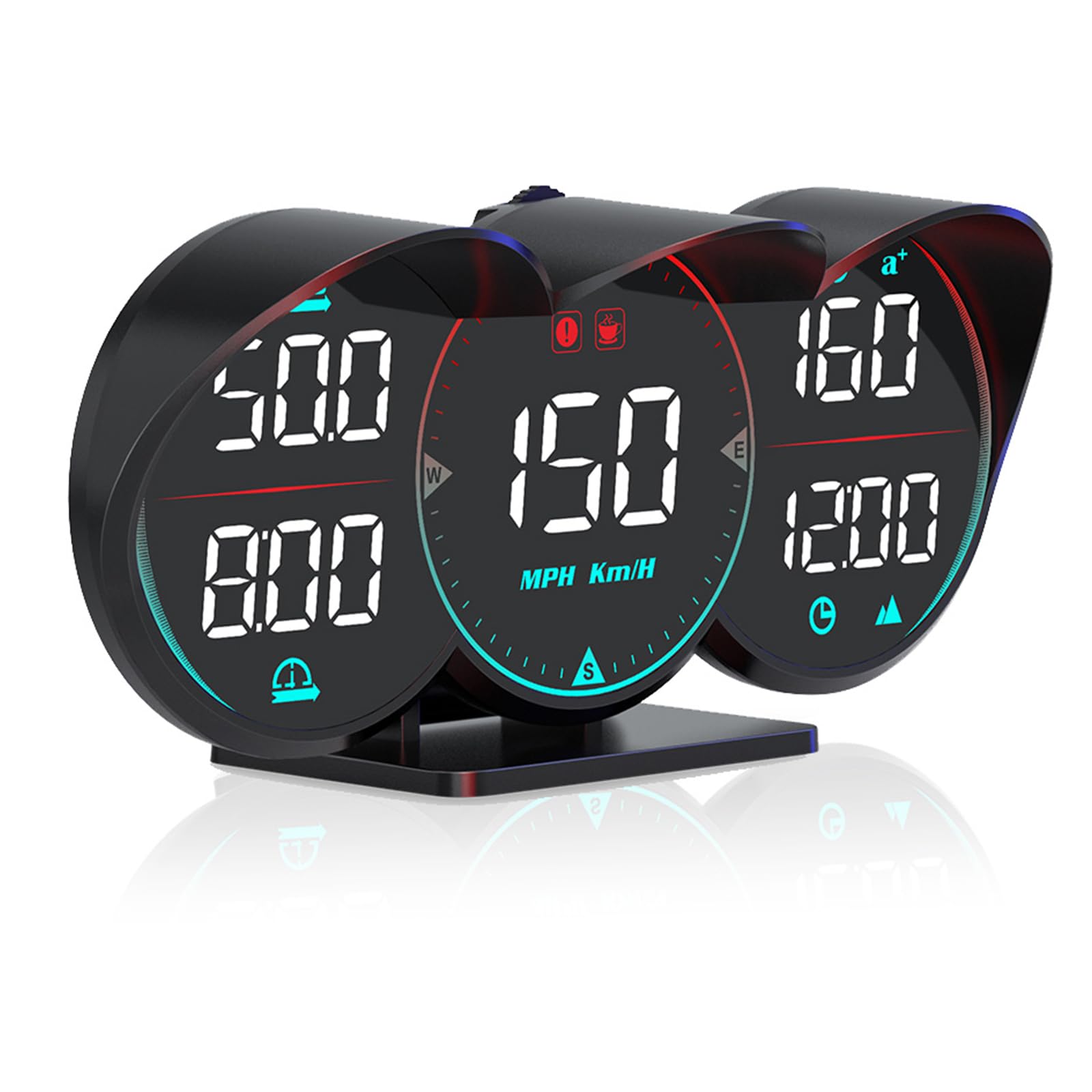 Universal Car HUD Head Up Display - Digital GPS Speedometer with 3 LCD Displays (MPH/KM/H), Compass, Time & Speeding Alerts | Driving Fatigue Warning for All Vehicles | Perfect for Road Trips & Night Driving