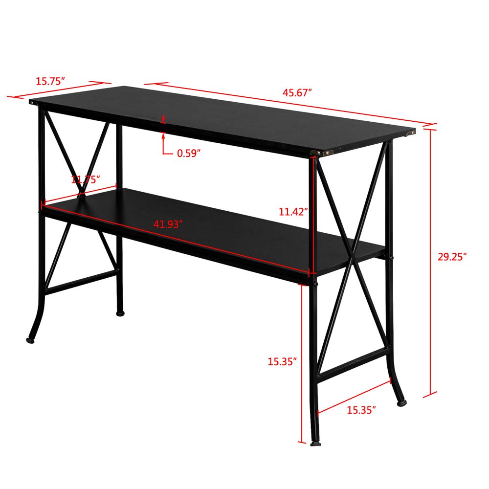 2 Tier X-Design Console Sofa Table - Modern Entryway Accent Table with Bookshelf, Perfect for Living Room, Hallway & Small Spaces - Ideal for Coffee, Snacks, Books & Home Decor Display