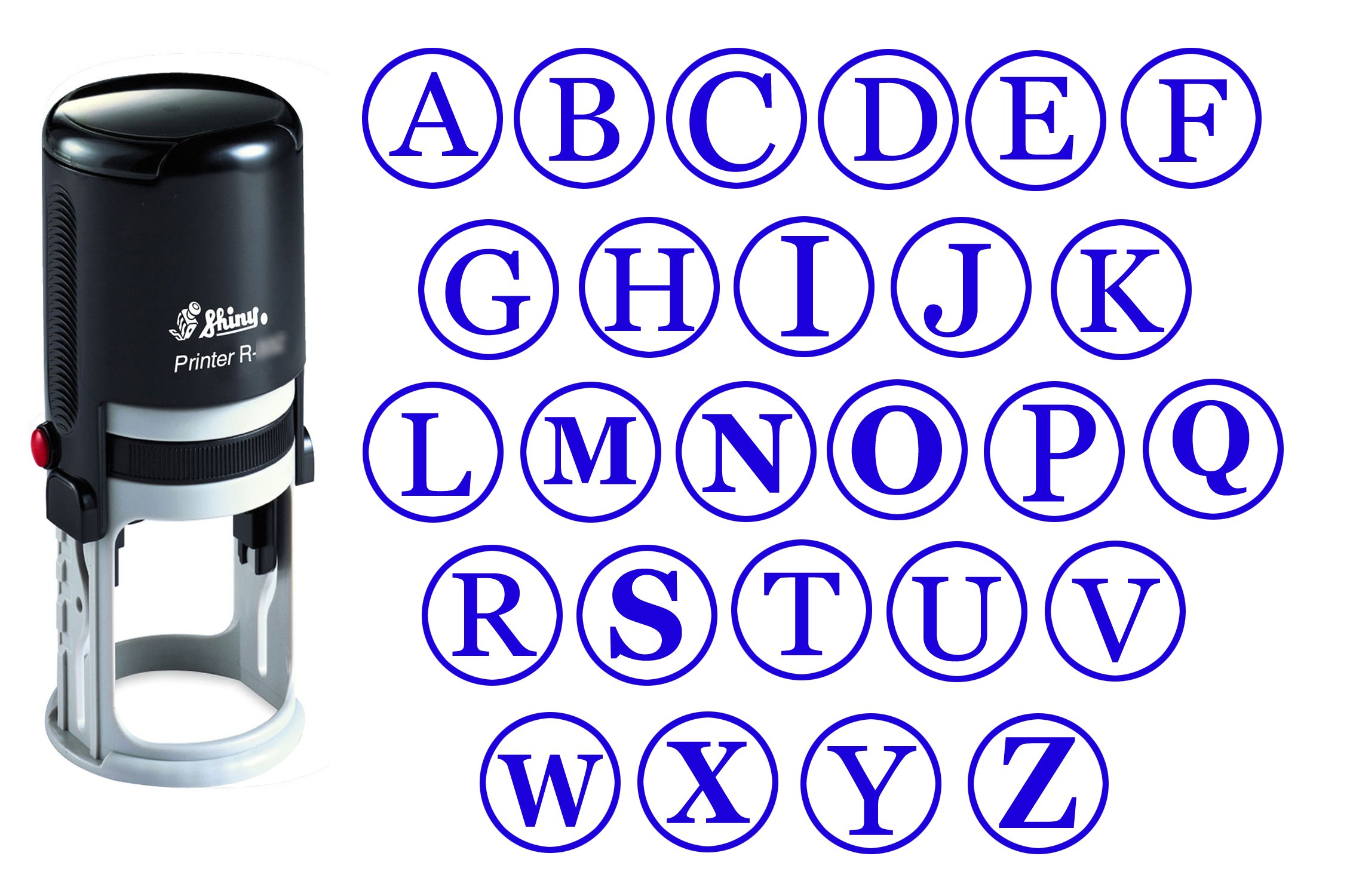 Custom A-Z Alphabet Stamp Set - Blue Ink Monogram Round Rubber Stamp with Self Inking Technology - 20mm Shiny Mini Stamper for DIY Crafts, Scrapbooking & Personalized Gifts