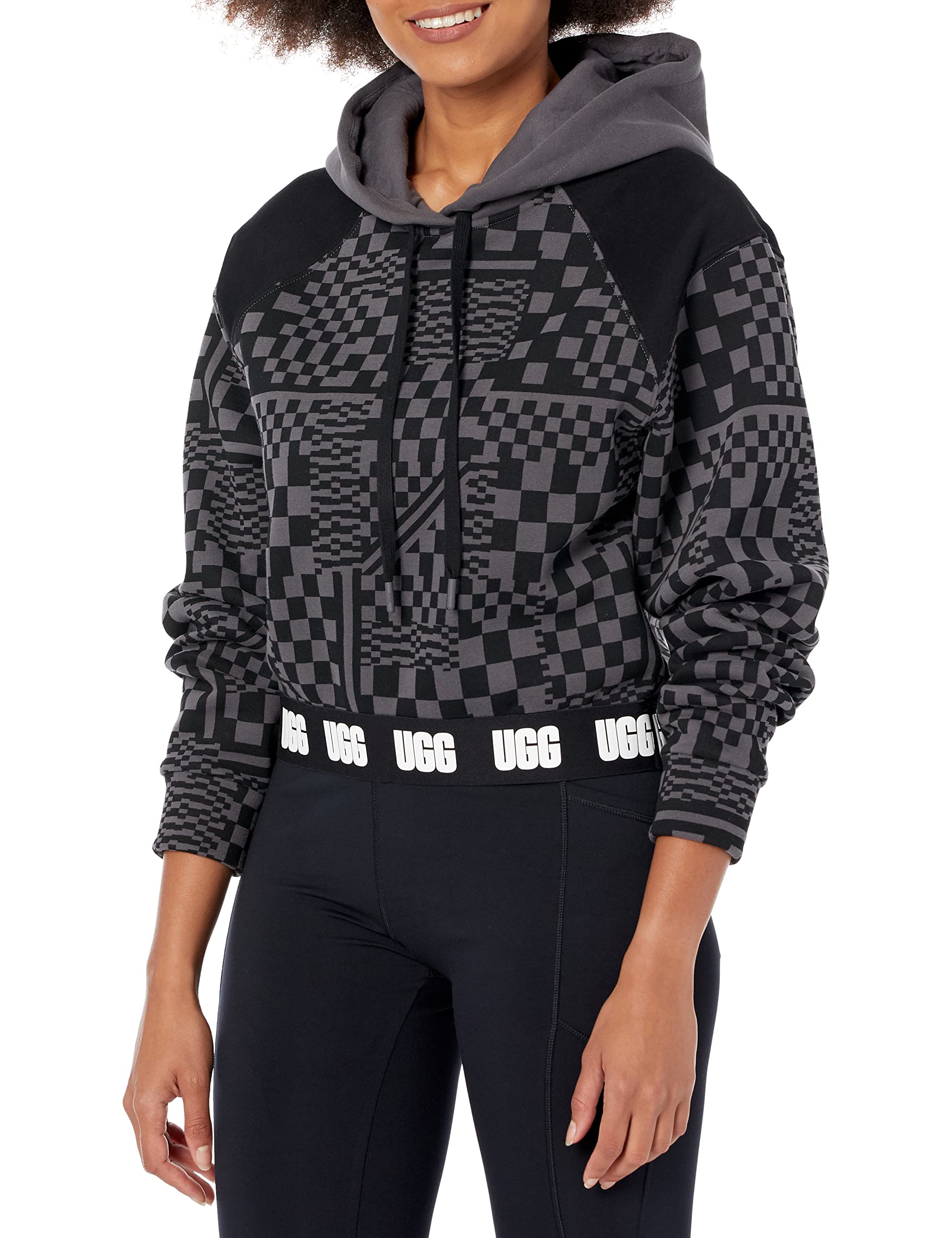 UGG Women's Mallory Cropped Hoodie - Soft Fleece Pullover with Checks | Cozy Winter Sweatshirt for Casual Outings & Lounge Wear