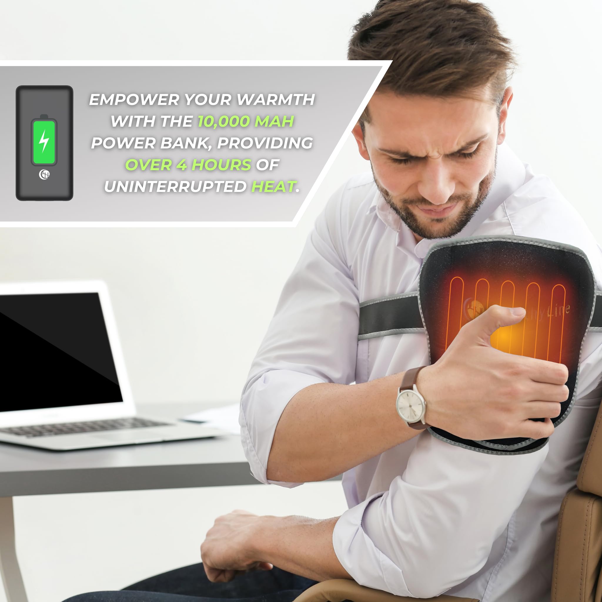 Portable Far Infrared Shoulder Heating Pad with Hot Amethyst & Tourmaline Gemstones - Cordless Electric Heating Pad for Pain Relief - Rechargeable Power Bank, Adjustable Temperature & Auto Shut Off - Perfect for Neck, Back Pain & Muscle Relaxation at Home, Office or Travel