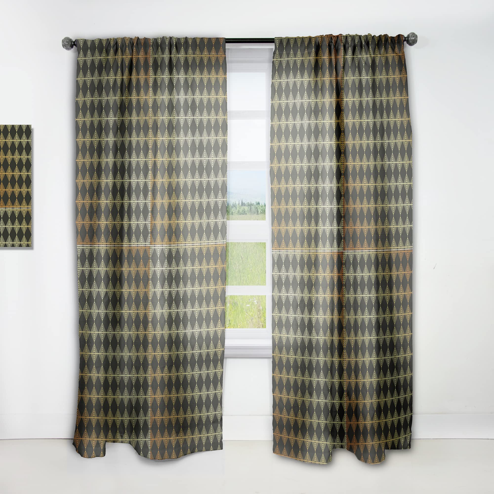DesignQ Golden Luxury Metallic Geometric Curtains - Thermal Insulated Single Panel (52x120) for Bedroom & Living Room - Elegant Window Drapes for Home Decor & Light Control