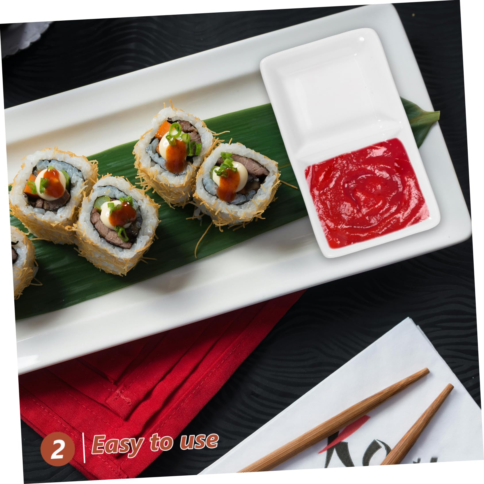 Cabilock 2-Compartment Porcelain Dipping Sauce Bowls - Mini Divided Condiment Dishes for Sushi, Dumplings & Appetizers - White Ceramic Tasting Saucers for Parties & Dining